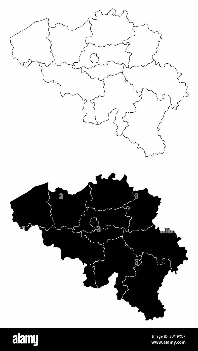 Le mappe amministrative in bianco e nero del Belgio Illustrazione Vettoriale