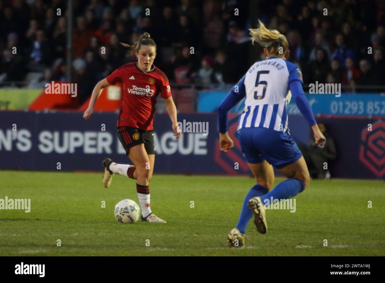 Brighton & Hove Albion Women vs Manchester United Women Adobe Women's fa Cup al Broadfield Stadium, Crawley Town FC Foto Stock