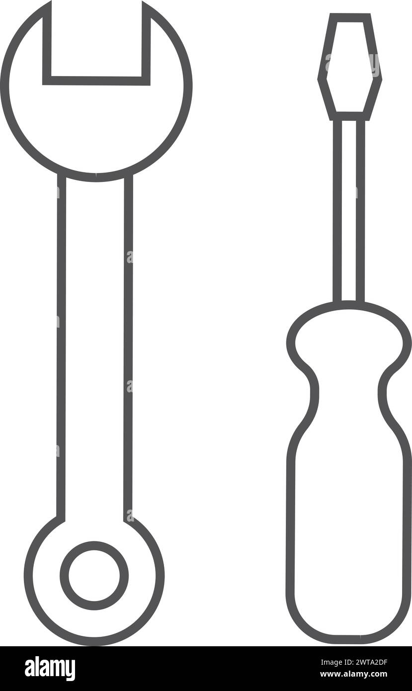 Icona chiave e cacciavite. Simbolo degli strumenti. Servizio di riparazione Illustrazione Vettoriale