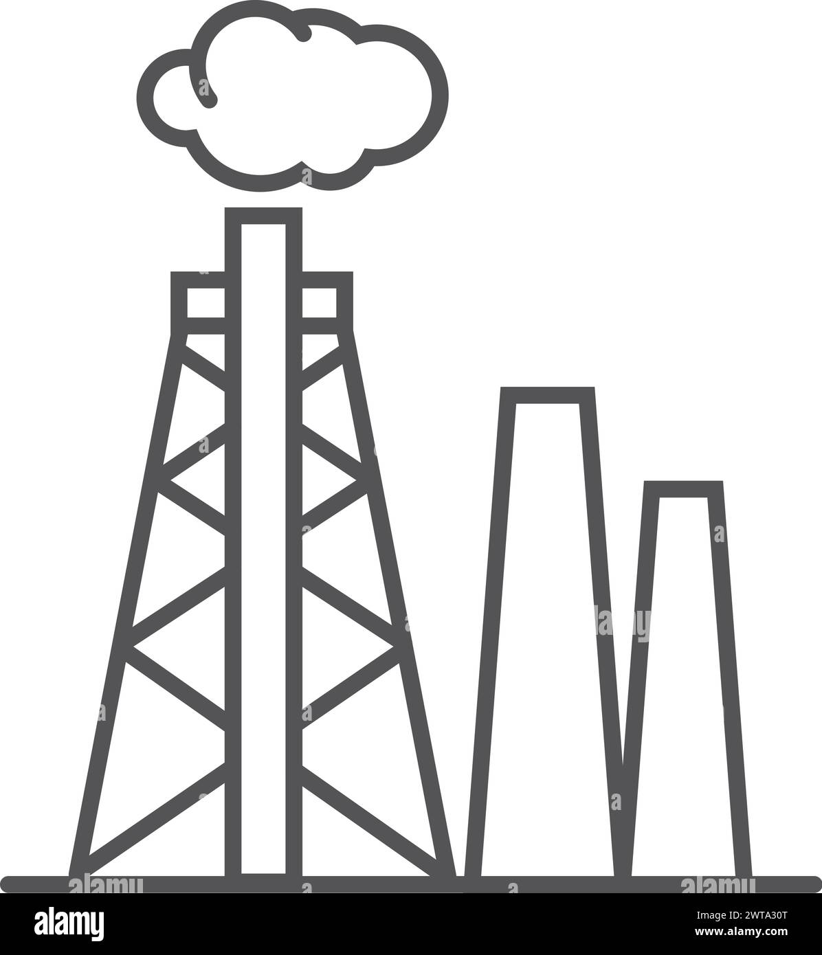 Icona della linea di costruzione per l'inquinamento ambientale industriale. Centrale elettrica Illustrazione Vettoriale
