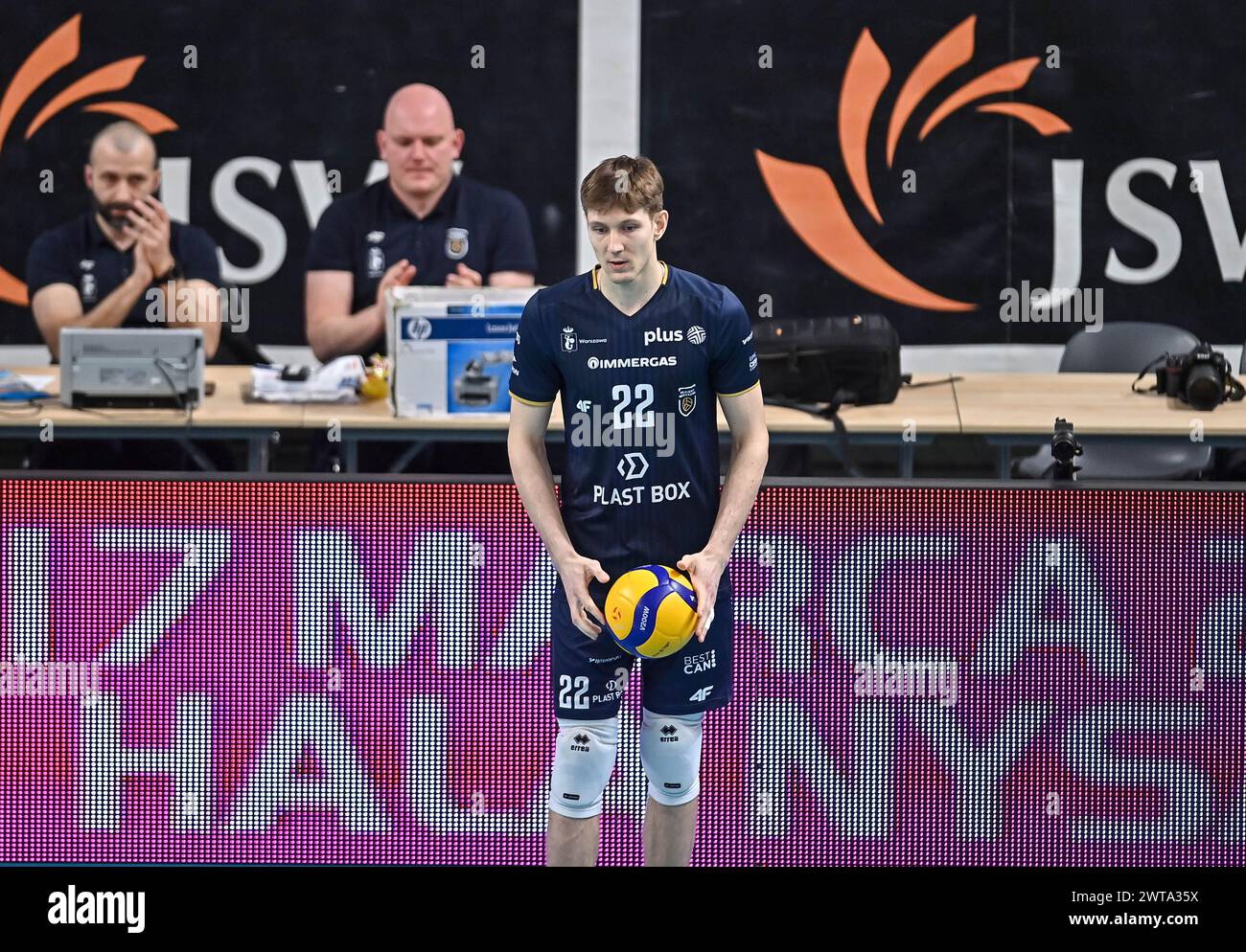 2024.03.16 Jastrzebie Siatkowka Mezczyzn PlusLiga Sezon 2023/2024 Jastrzebski Wegiel - Projekt Warszawa N/z Karol Borkowski foto Lukasz Sobala/PressFocus 2024.03.16 Jastrzebie uomini Volleyball polacco PlusLiga stagione 2023/2024 Jastrzebski Wegiel - Projekt Warszawa Karol Borkowski credito: Lukowski Sobala/Sobala Alkasz News/Sobala USA Foto Stock