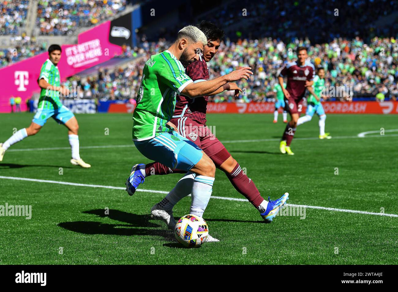 016 marzo 2024: Il centrocampista dei Seattle Sounders Alex Roldan (16) durante la partita di calcio della MLS tra i Seattle Sounders e i Colorado Rapids a Seattle, Washington. Steve Faber/CSM Foto Stock