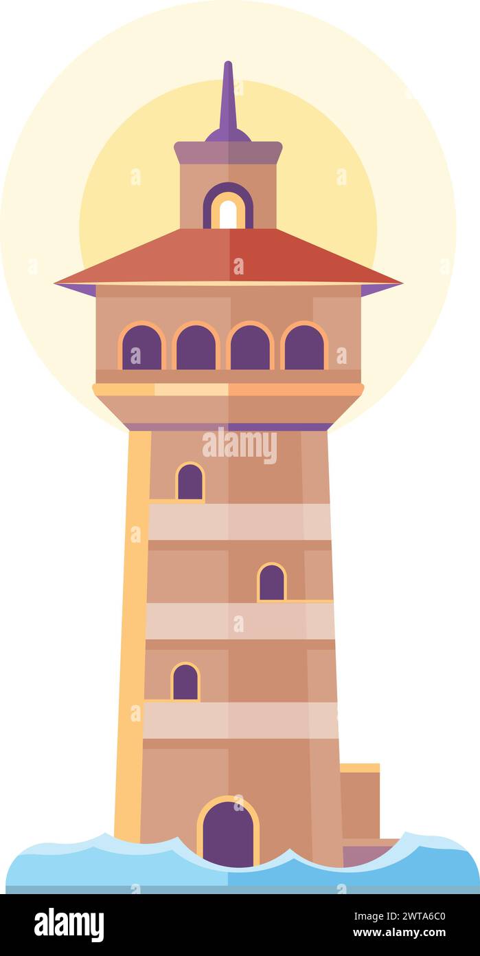 Faro marino. Edificio architettonico della torre faro Illustrazione Vettoriale