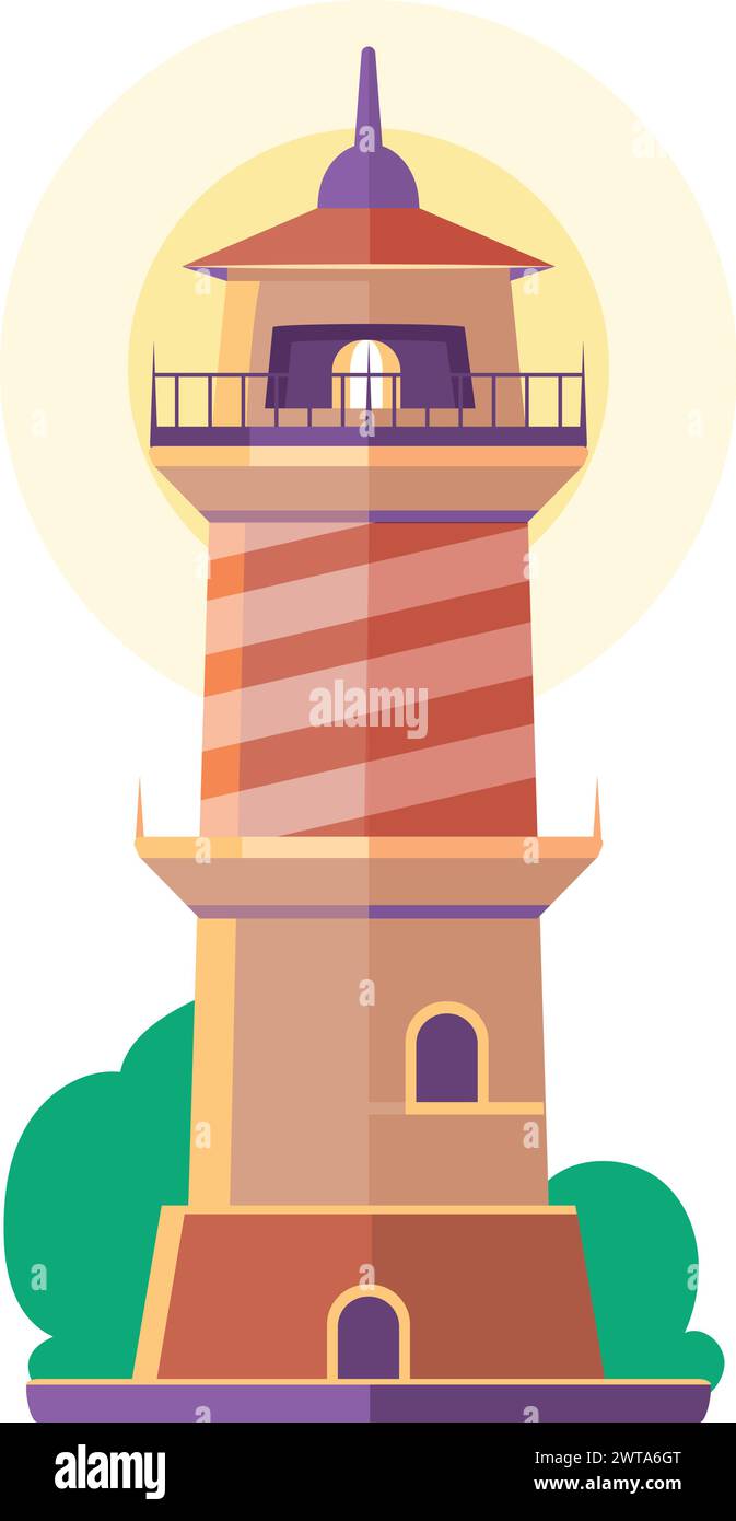 Faro con segnale luminoso. Faro navale per la sicurezza delle navi Illustrazione Vettoriale