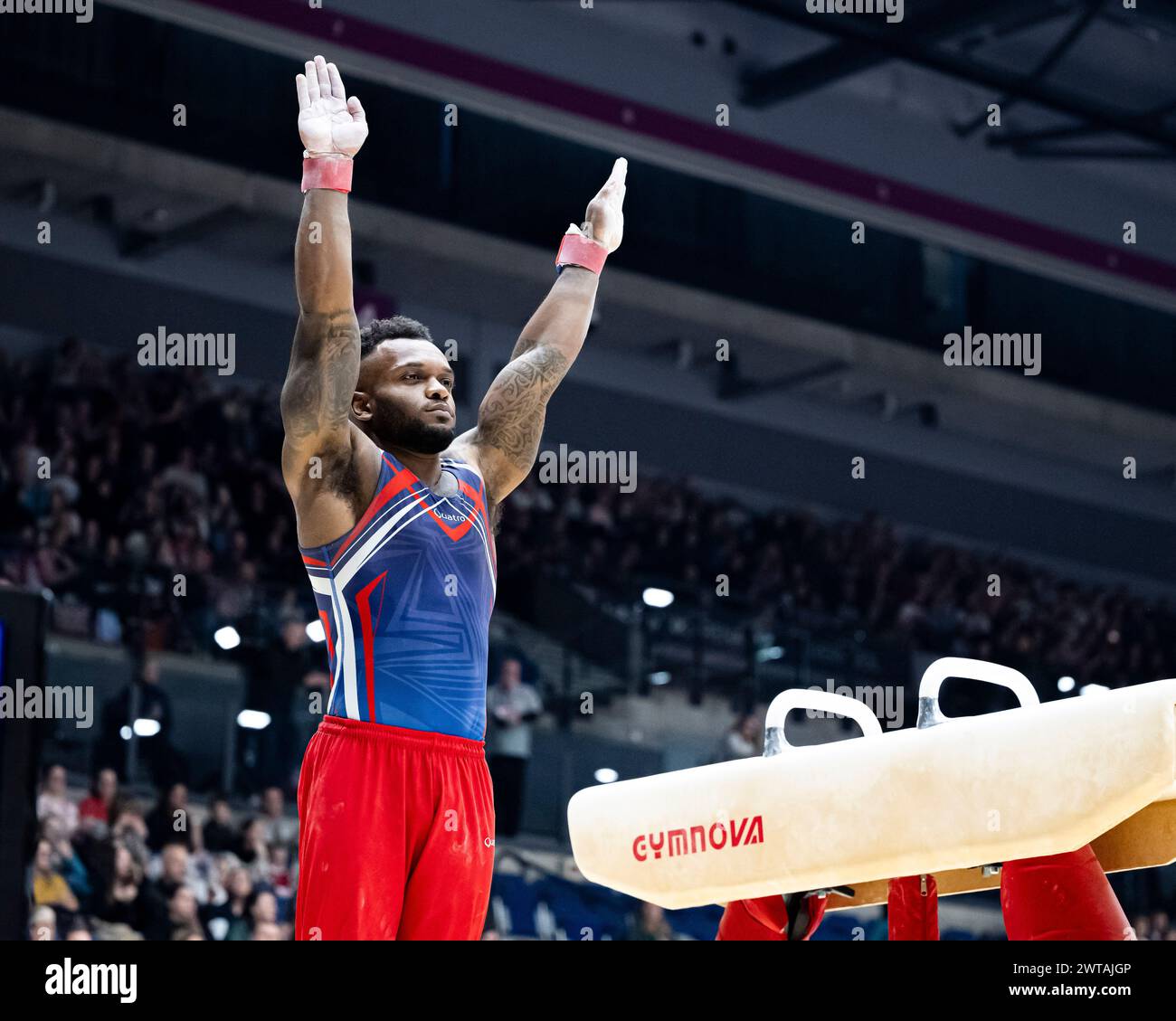 LIVERPOOL, REGNO UNITO. 16 marzo, 24. Courtney Tulloch gareggia nella Senior All-Around Competition maschile durante i Campionati britannici di ginnastica 2024 alla M&S Bank Arena il 16 marzo 2024. LIVERPOOL, INGHILTERRA. Crediti: Taka G Wu/Alamy Live News Foto Stock