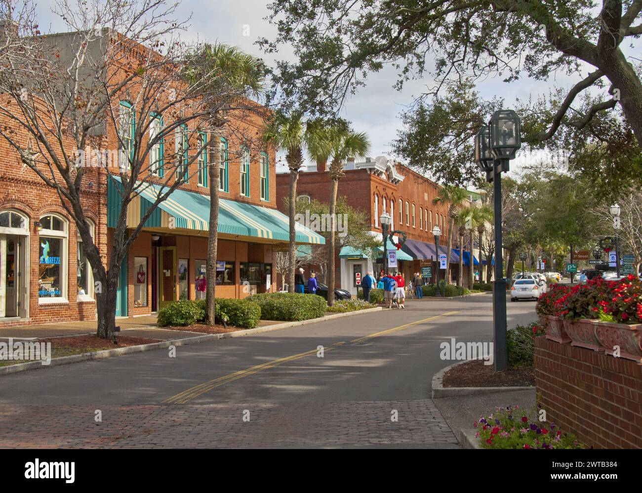 Centre Street nel quartiere storico di Fernandina Beach sull'isola Amelia in Florida Foto Stock