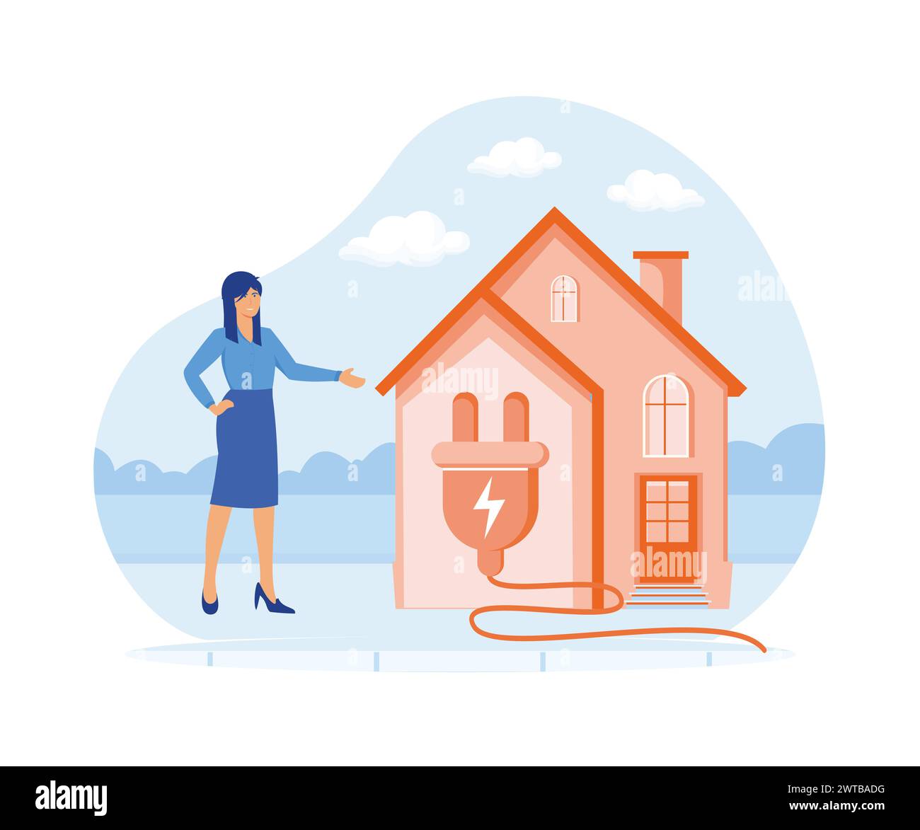 Concetto di consumo energetico. Le donne utilizzano il consumo di energia in famiglia. illustrazione moderna vettoriale piatta Illustrazione Vettoriale