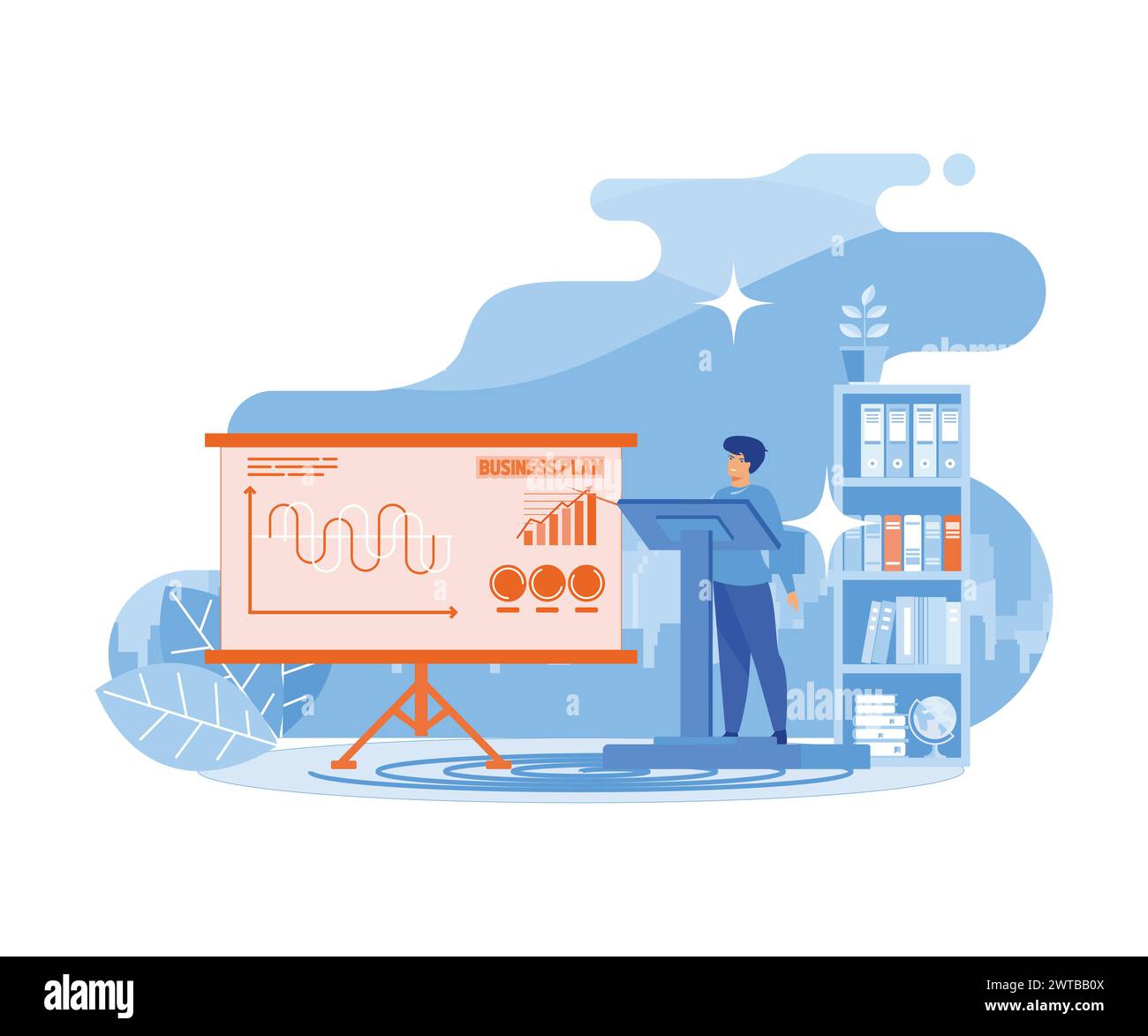 Le persone lavorano insieme per creare un piano su una bacheca, contrassegnare le attività, monitorare l'esecuzione delle attività. Pianificazione aziendale, gestione, organizzazione, strategia di successo. fil Illustrazione Vettoriale