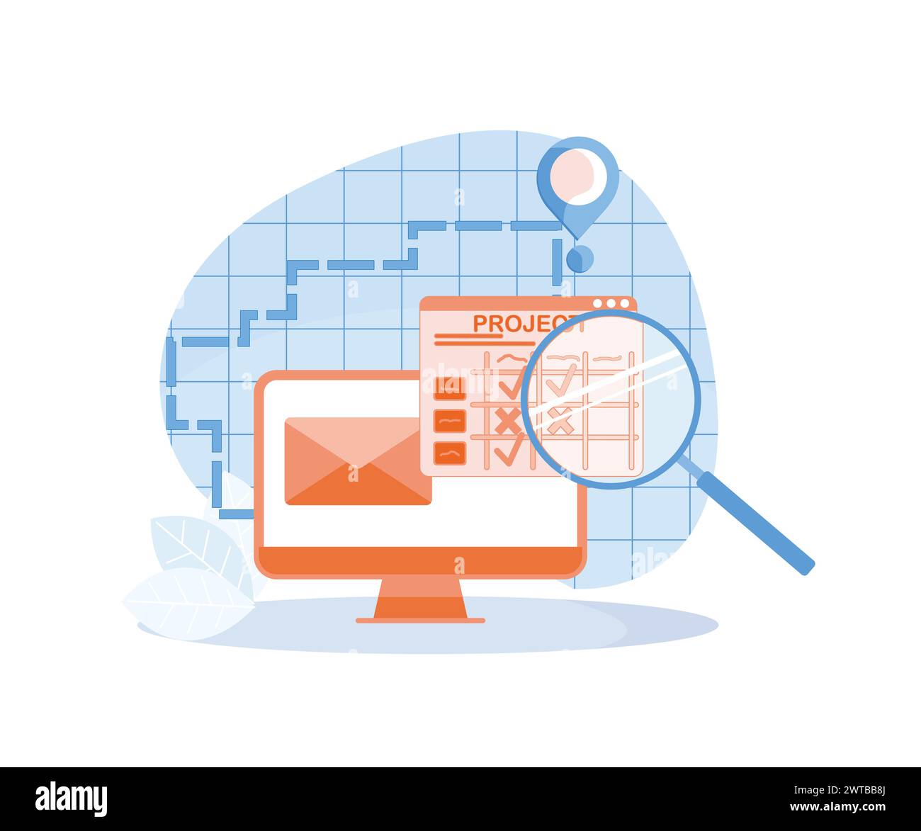 Concetto di monitoraggio dei progetti. Pianificazione, sviluppo e pianificazione di progetti aziendali di successo. illustrazione moderna a vettore piatto Illustrazione Vettoriale