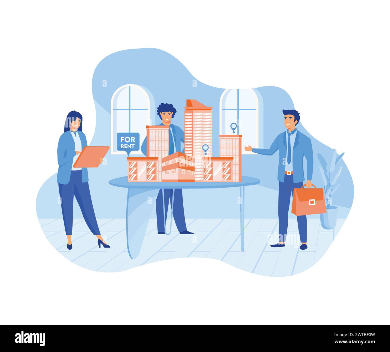 Concetto di business immobiliare con case, aumento del mercato immobiliare, aumento del valore di case e metri quadrati. illustrazione moderna vettoriale piatta Illustrazione Vettoriale