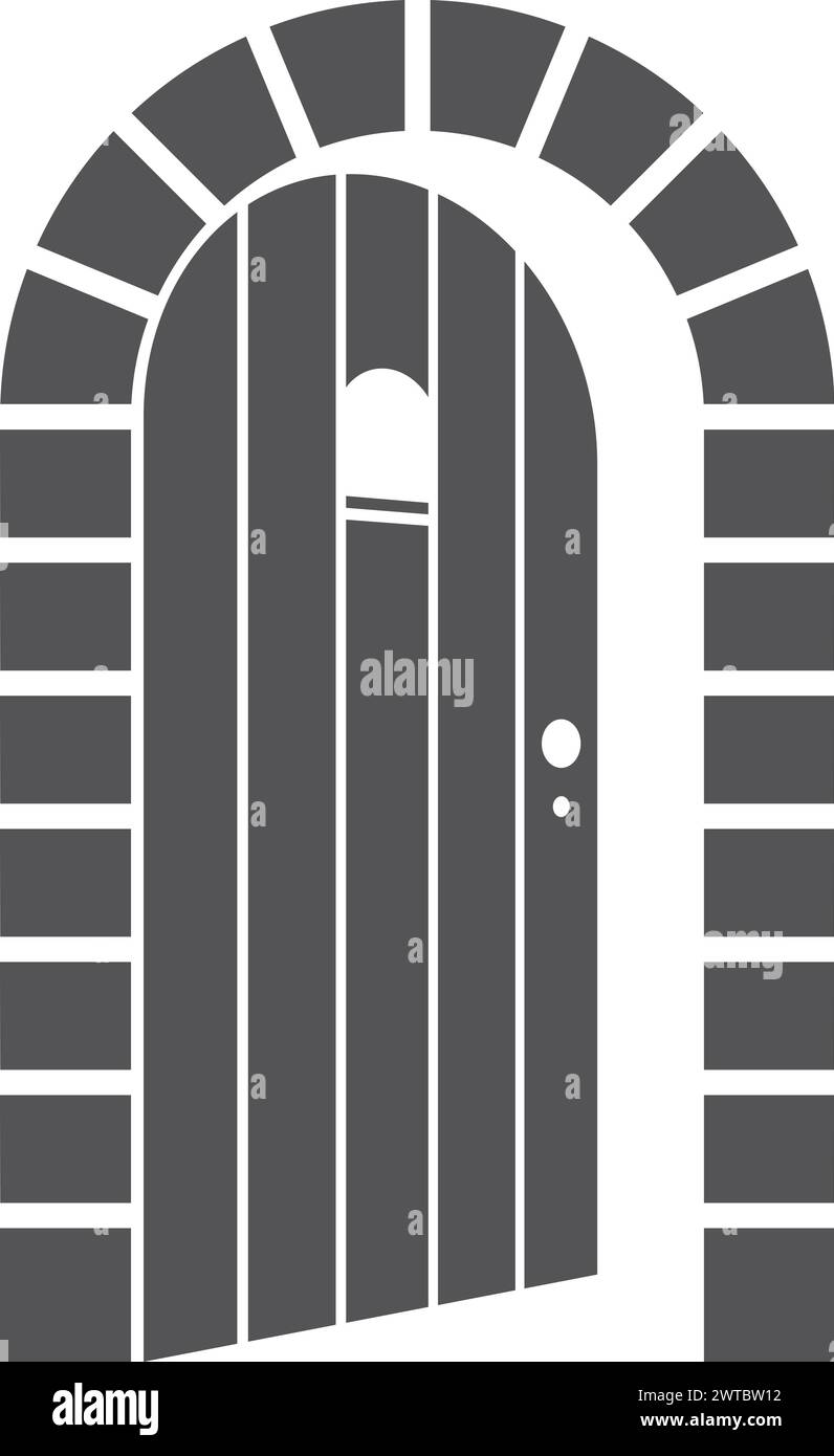 Aprire la sagoma della portiera anteriore. Telaio in pietra. Simbolo di ingresso nero Illustrazione Vettoriale
