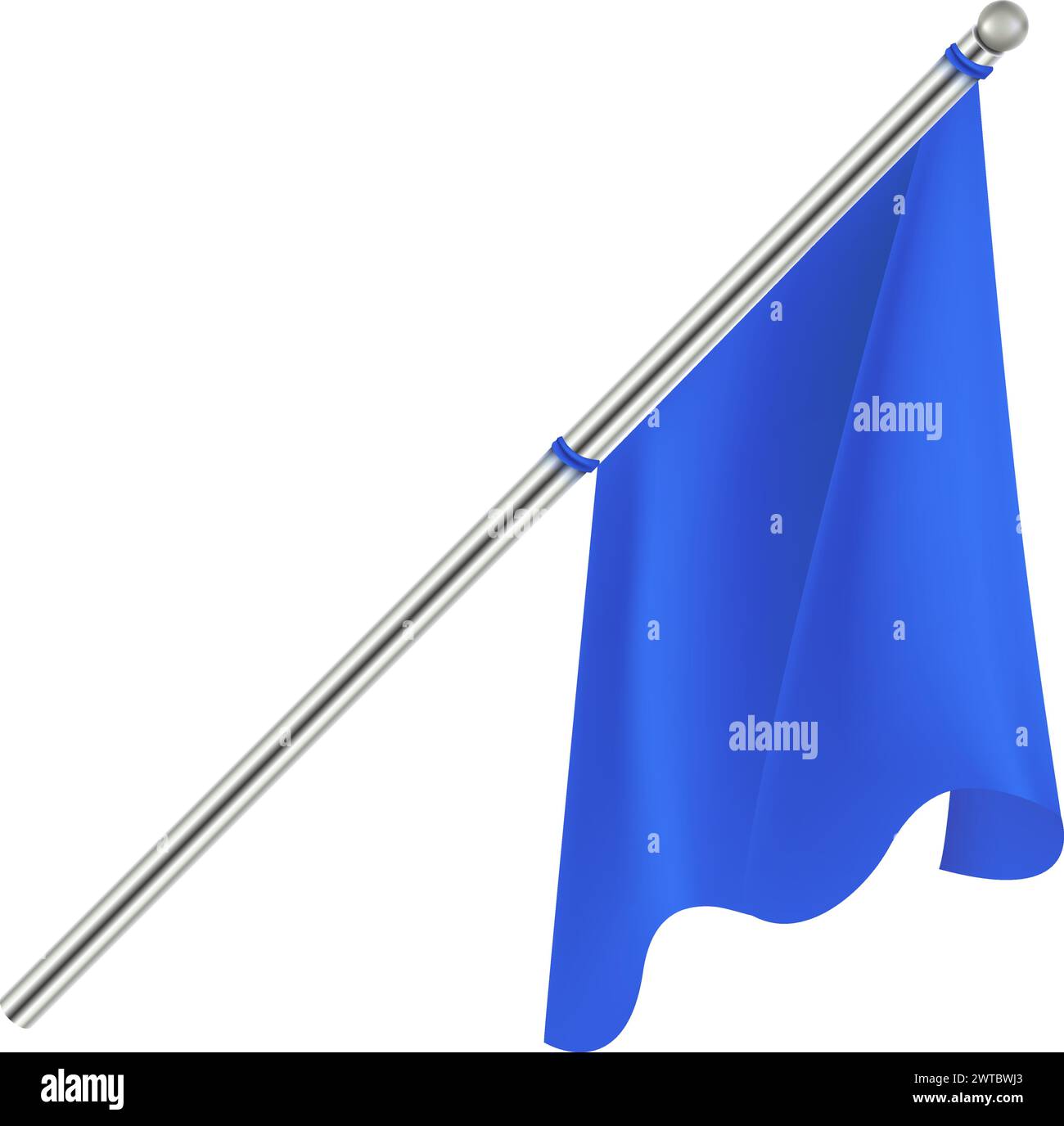 Bandiera blu realistica su asta metallica. Mockup in tessuto sospeso Illustrazione Vettoriale