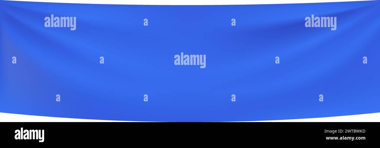 Tessuto blu appeso. Banner pubblicitario orizzontale realistico Illustrazione Vettoriale Tessuto blu appeso. Banner pubblicitario orizzontale realistico Illustrazione Vettoriale