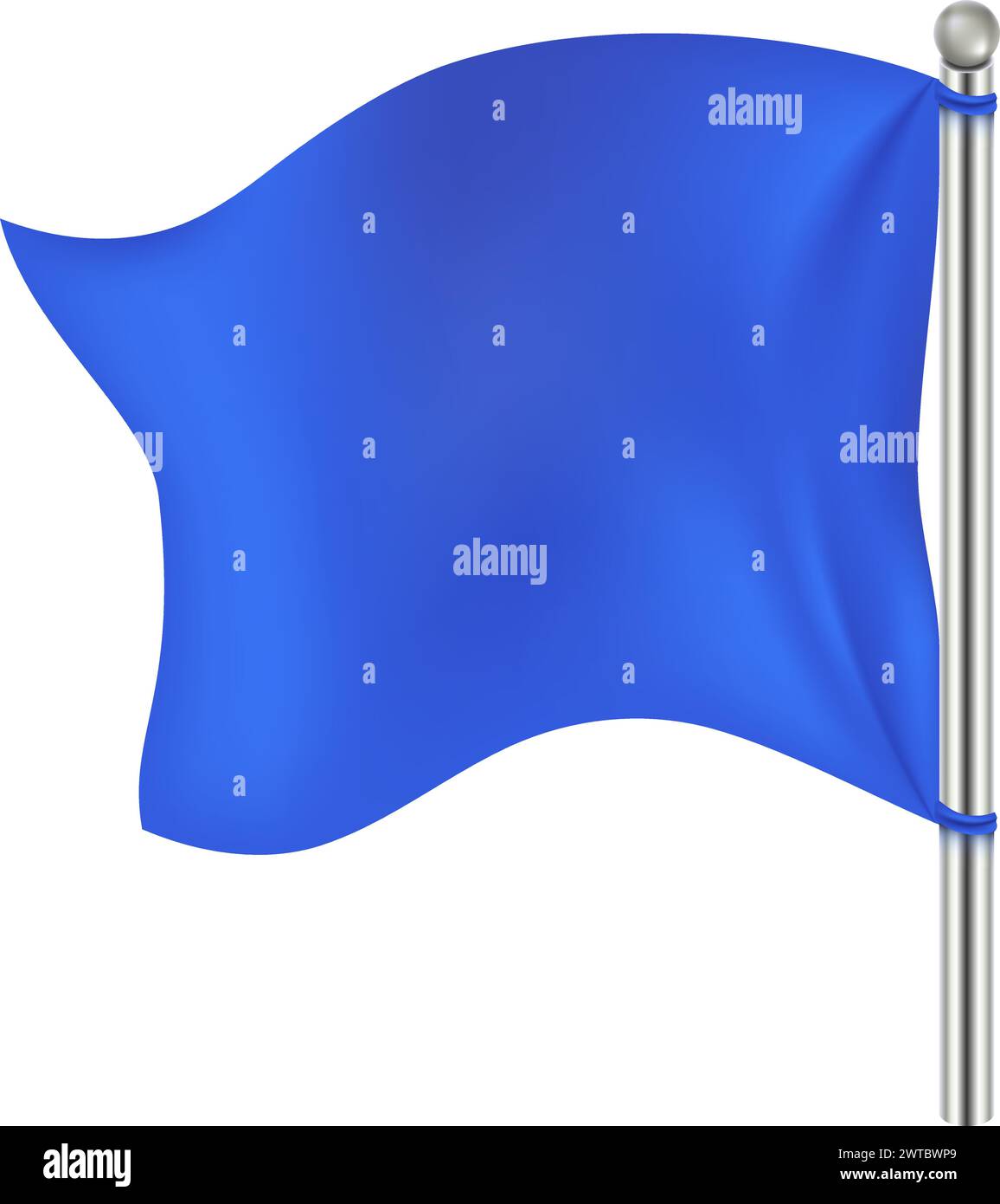 Bandiera realistica. Tessuto blu che ondeggia sul vento. Modello con asta in metallo Illustrazione Vettoriale