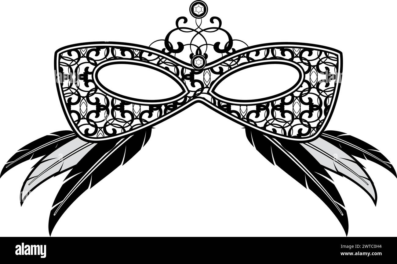Maschera di Carnevale con piume. Ornamento decorativo d'opera vintage Illustrazione Vettoriale