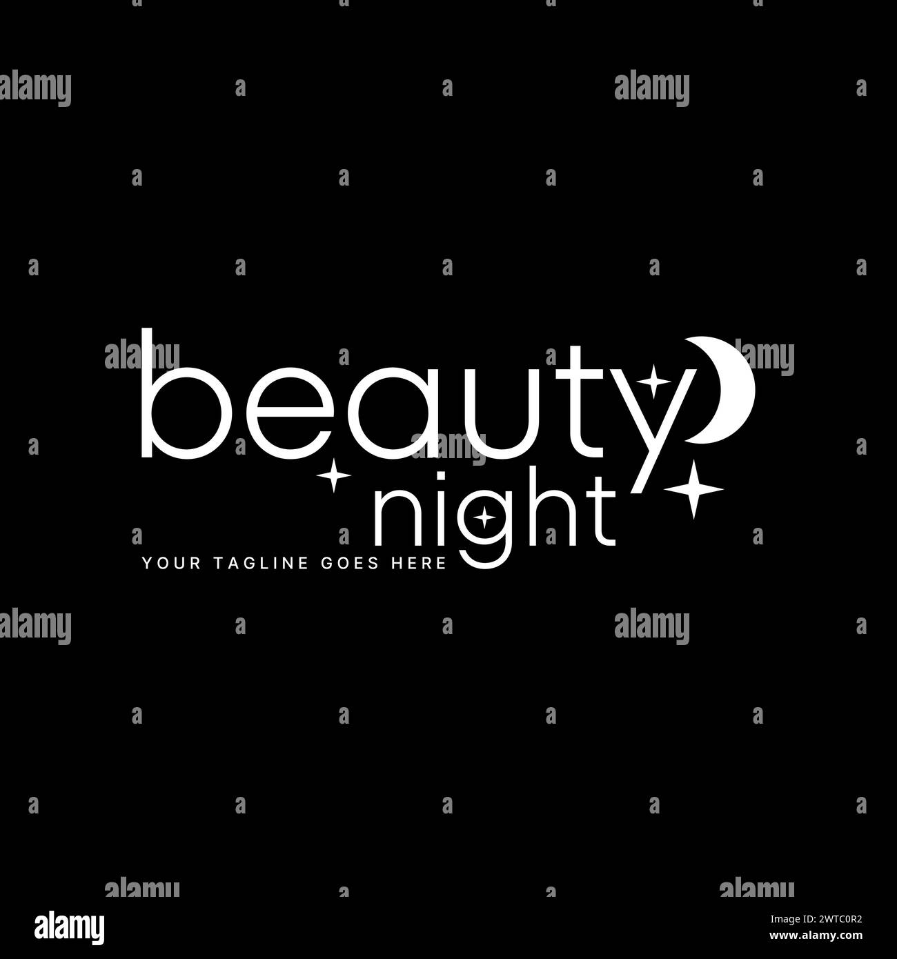 Design del logo concept grafico stock vettoriale premium creativo segno astratto icona parola testo lettera Beauty Night con luna e stella. Romantico e affine Illustrazione Vettoriale