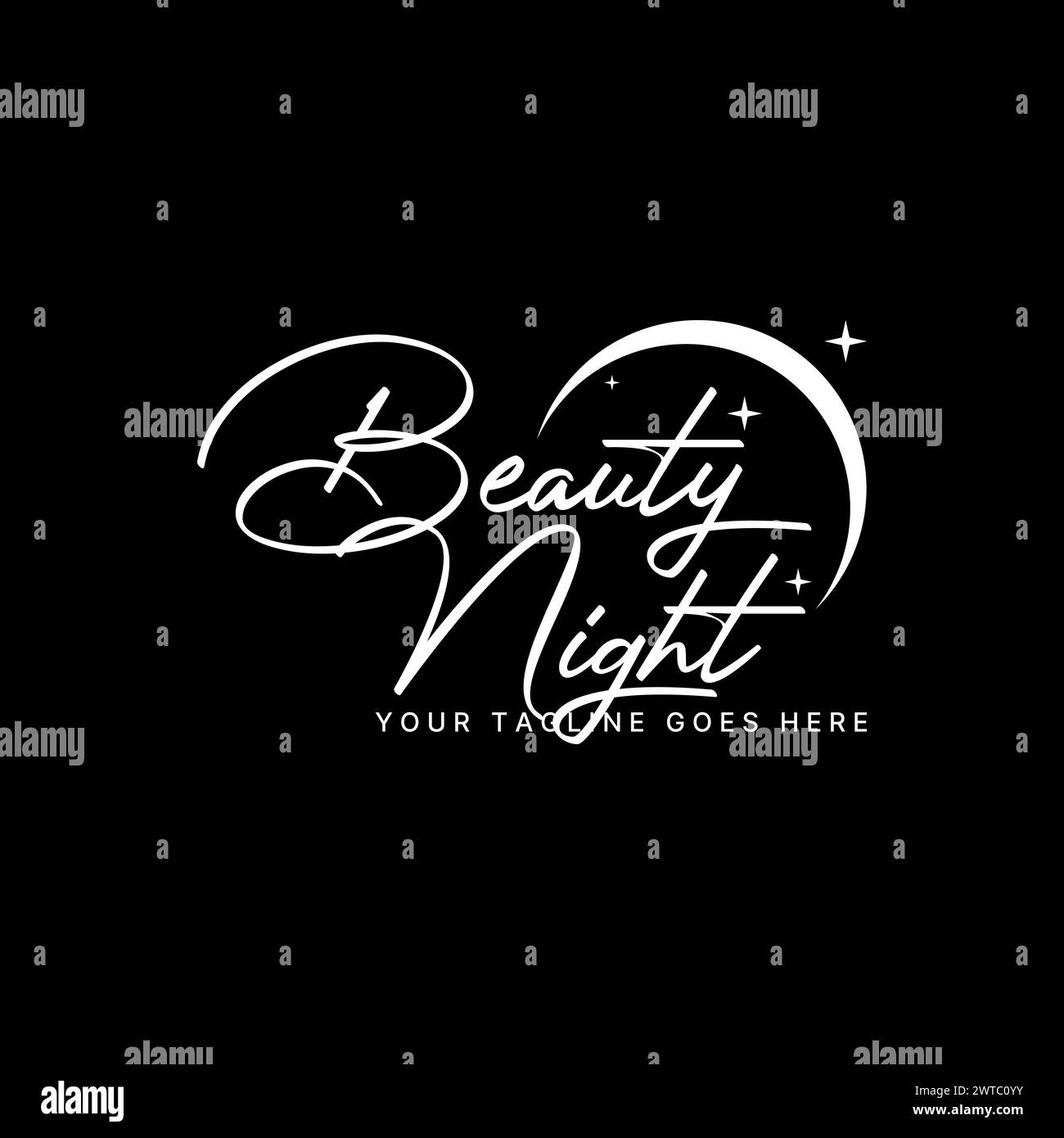 Design del logo concept grafico stock vettoriale premium creativo segno astratto icona lettera testo Beauty Night with Moon and star. Romantico e affine Illustrazione Vettoriale