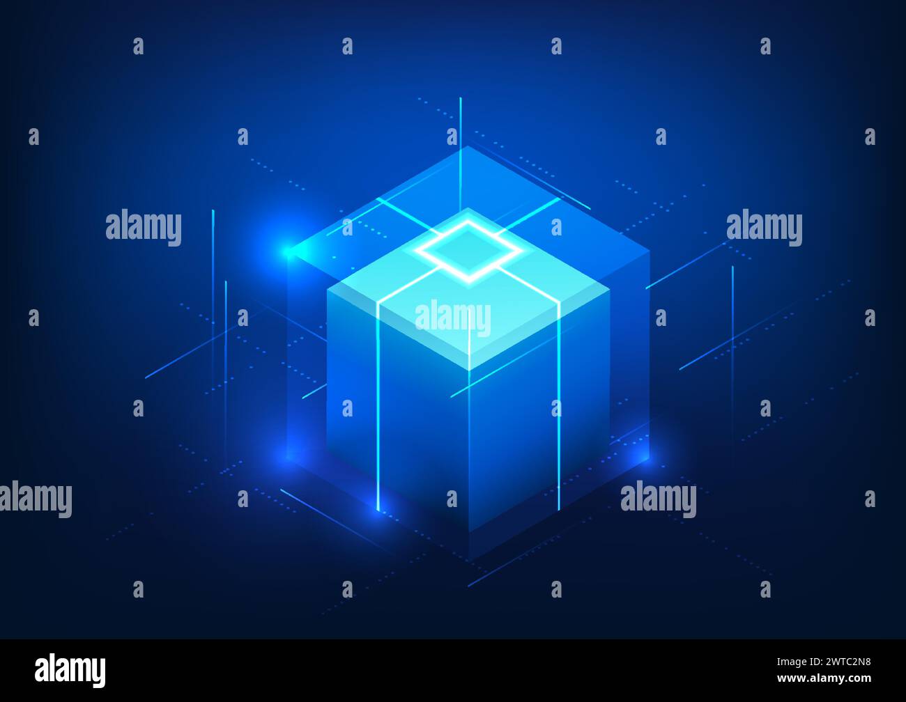 Tecnologia Blockchain le scatole rettangolari sovrapposte l'una all'altra rappresentano un sistema di archiviazione dati collegato in rete tramite crittografia informatica. IO Illustrazione Vettoriale