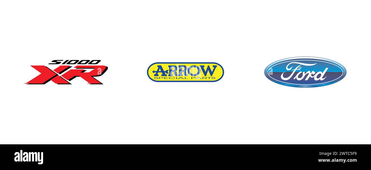 Arrow, Ford, BMW S100XR. Collezione di logo vettoriali editoriali. Illustrazione Vettoriale