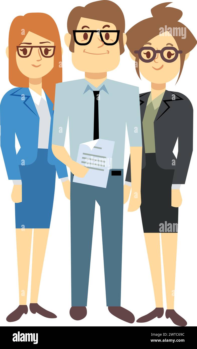 Felici impiegati insieme. Il team di business dei cartoni animati Illustrazione Vettoriale