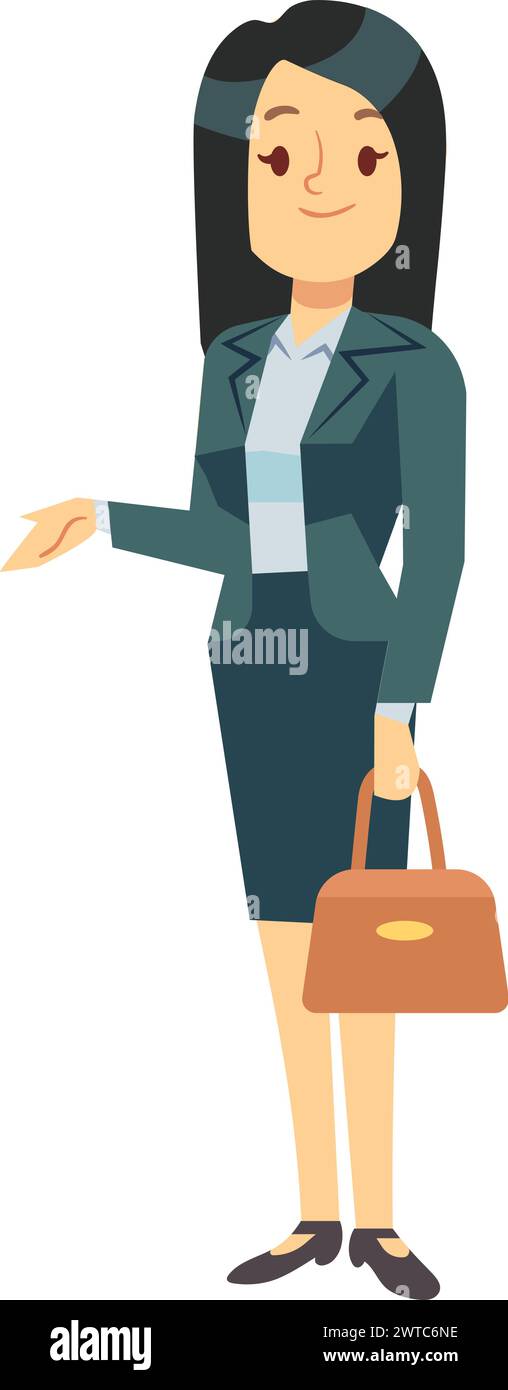 Donna d'affari con valigia in riunione. Personaggio dei cartoni animati Illustrazione Vettoriale
