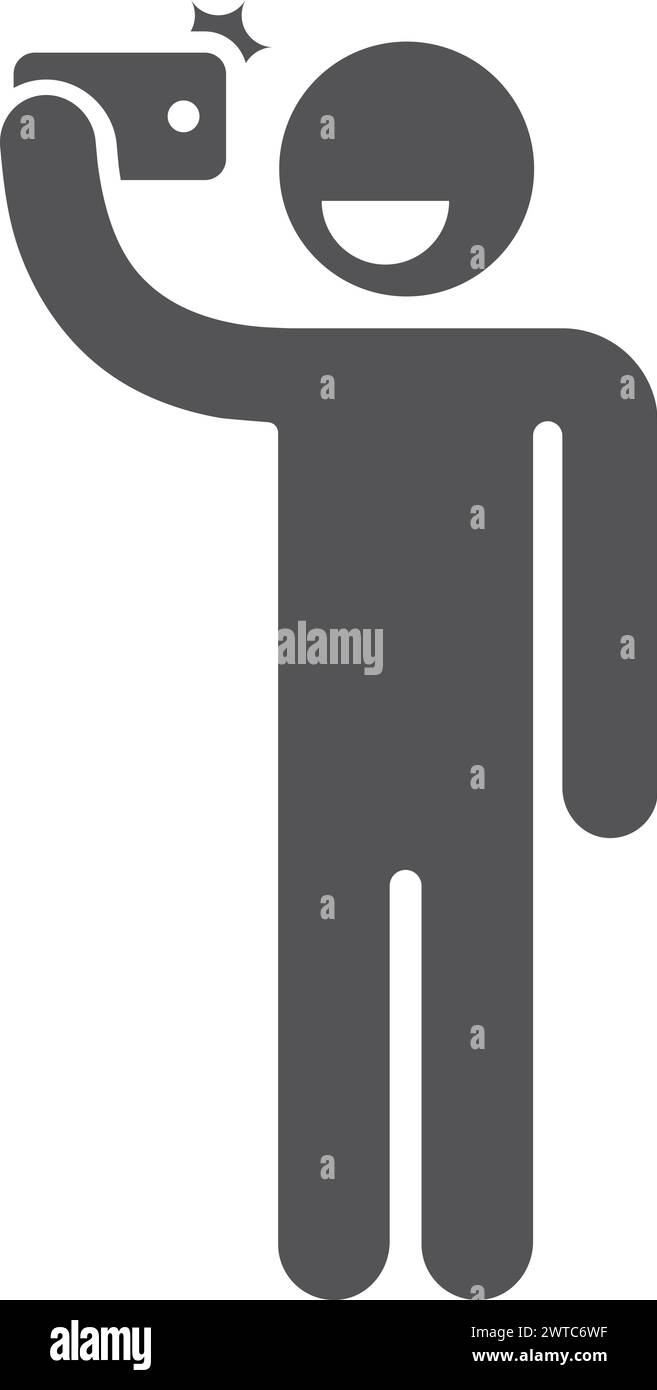 Icona selfie uomo. Figura nera con smartphone Illustrazione Vettoriale