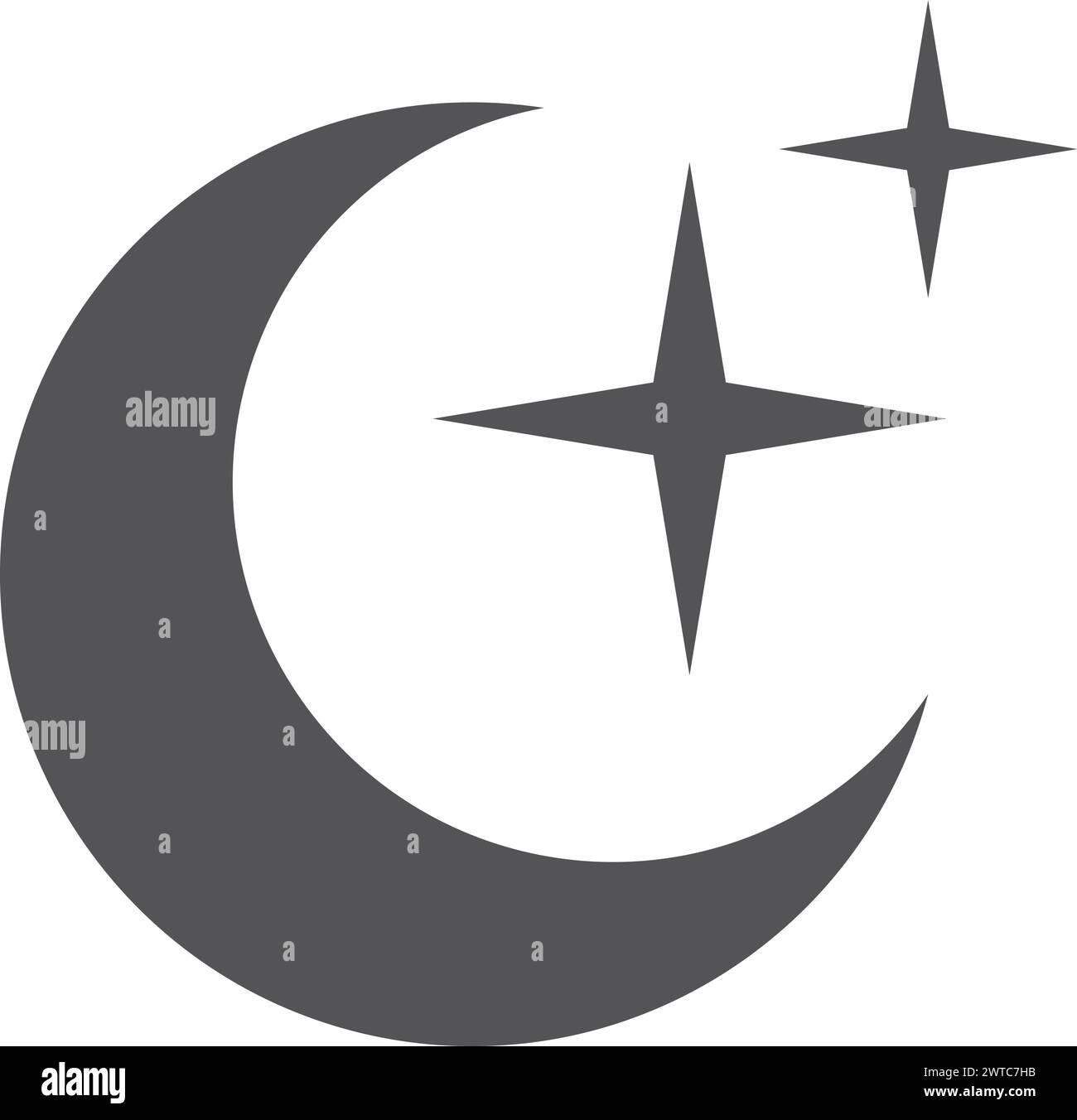Simbolo della stella notturna. Icona nera Crescent and Stars Illustrazione Vettoriale