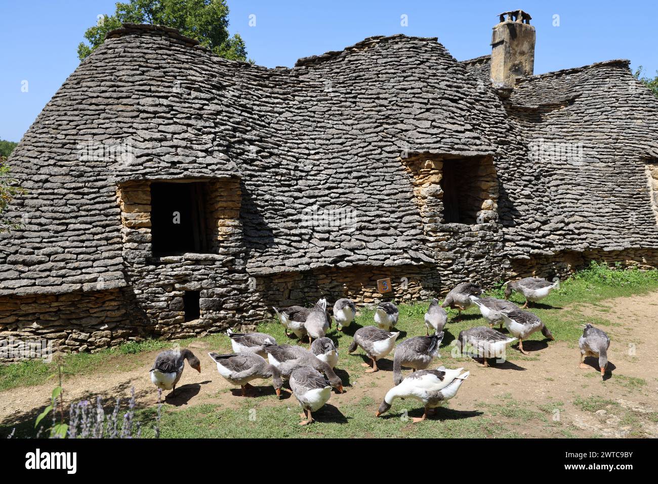 I “Cabanes du Breuil”, ex annessi agricoli di un’azienda agricola situata a Saint-André-d’Allas nel Périgord Noir, nel sud-ovest della Francia. Questi costruiscono Foto Stock