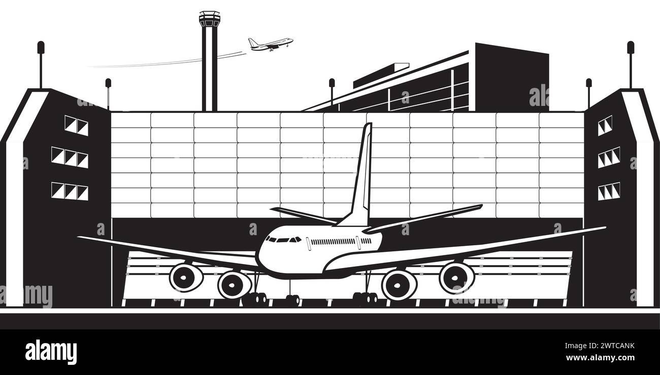 Motore aeronautico banco di prova all'aeroporto - illustrazione vettoriale Illustrazione Vettoriale