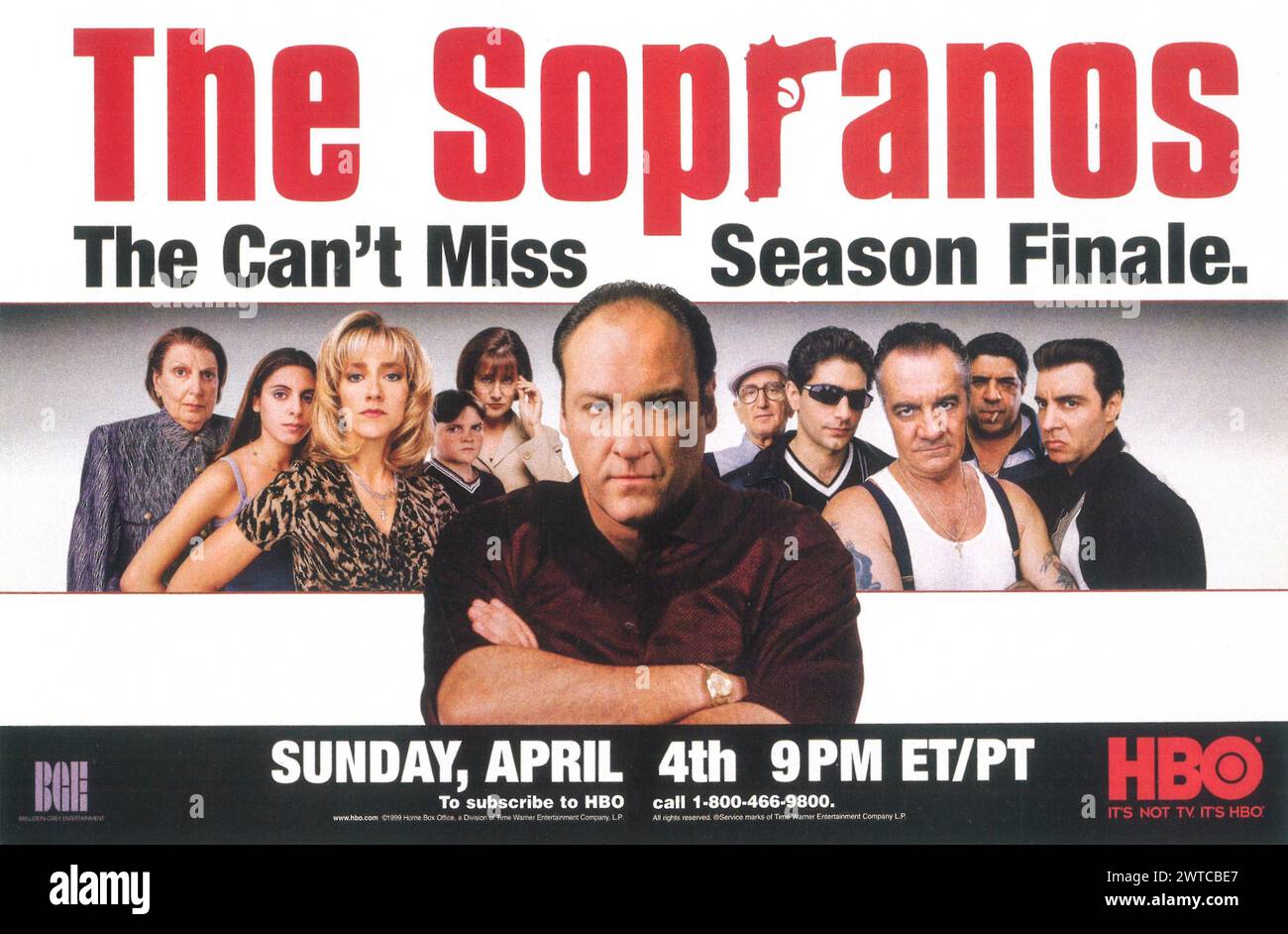 1999 The Sopranos Season Finale su HBO TV poster ad, con James Gandolfini nel ruolo di Tony Soprano Foto Stock