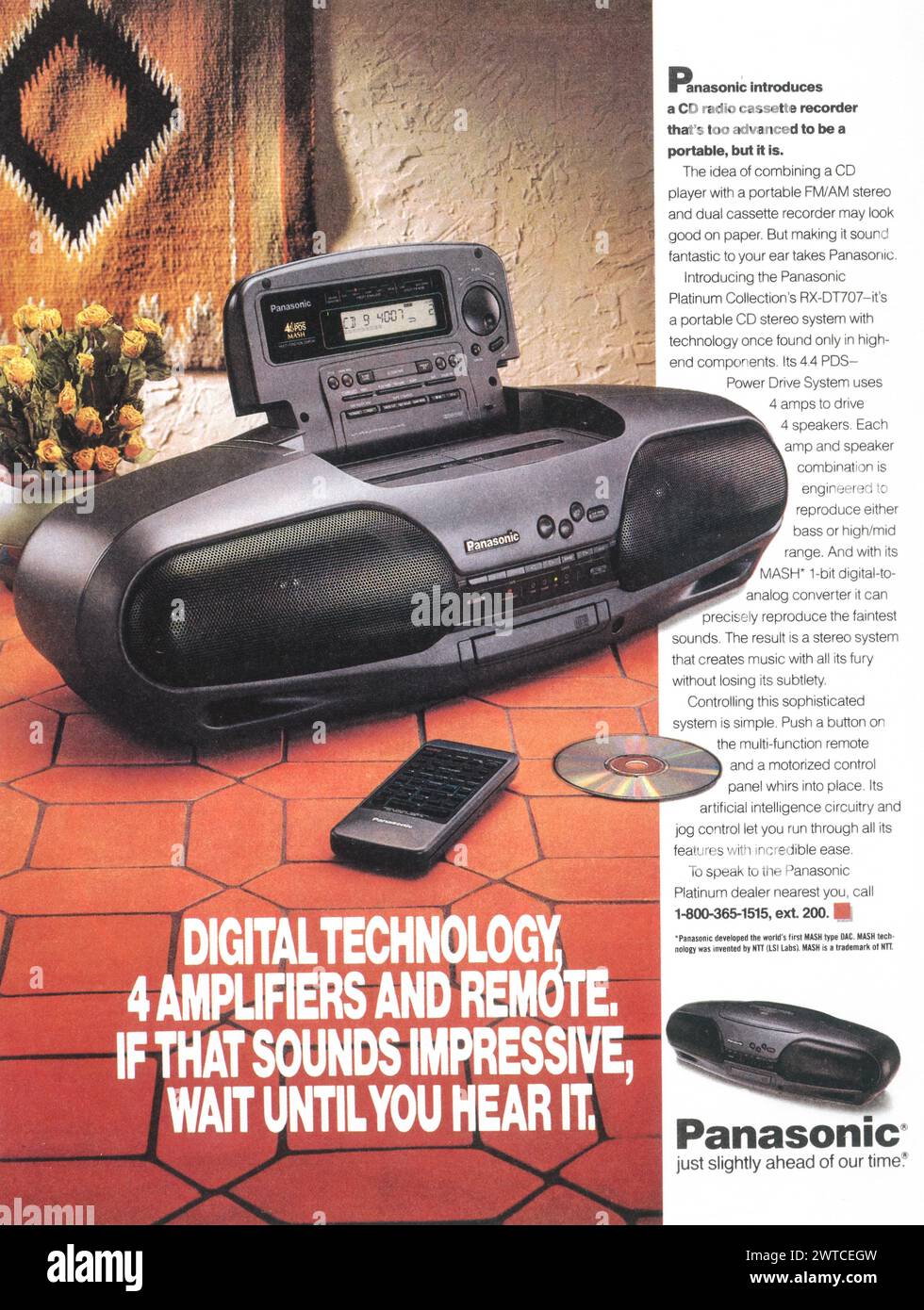 1992 annuncio Panasonic RX-DT707 CD radio cassette recorder - sistema stereo CD portatile Panasonic Foto Stock