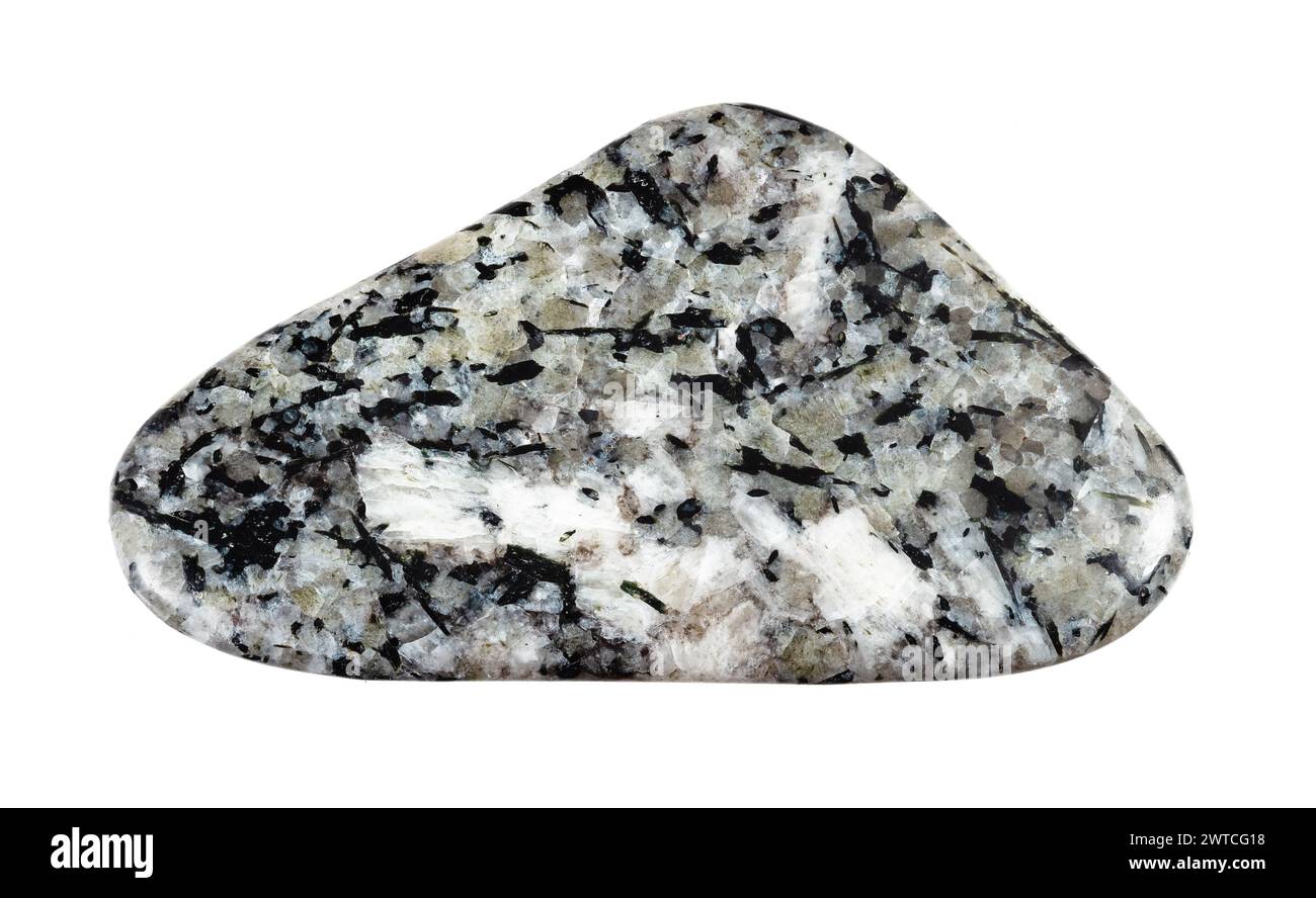 campione di roccia foyaite tumulata naturale su sfondo bianco Foto Stock