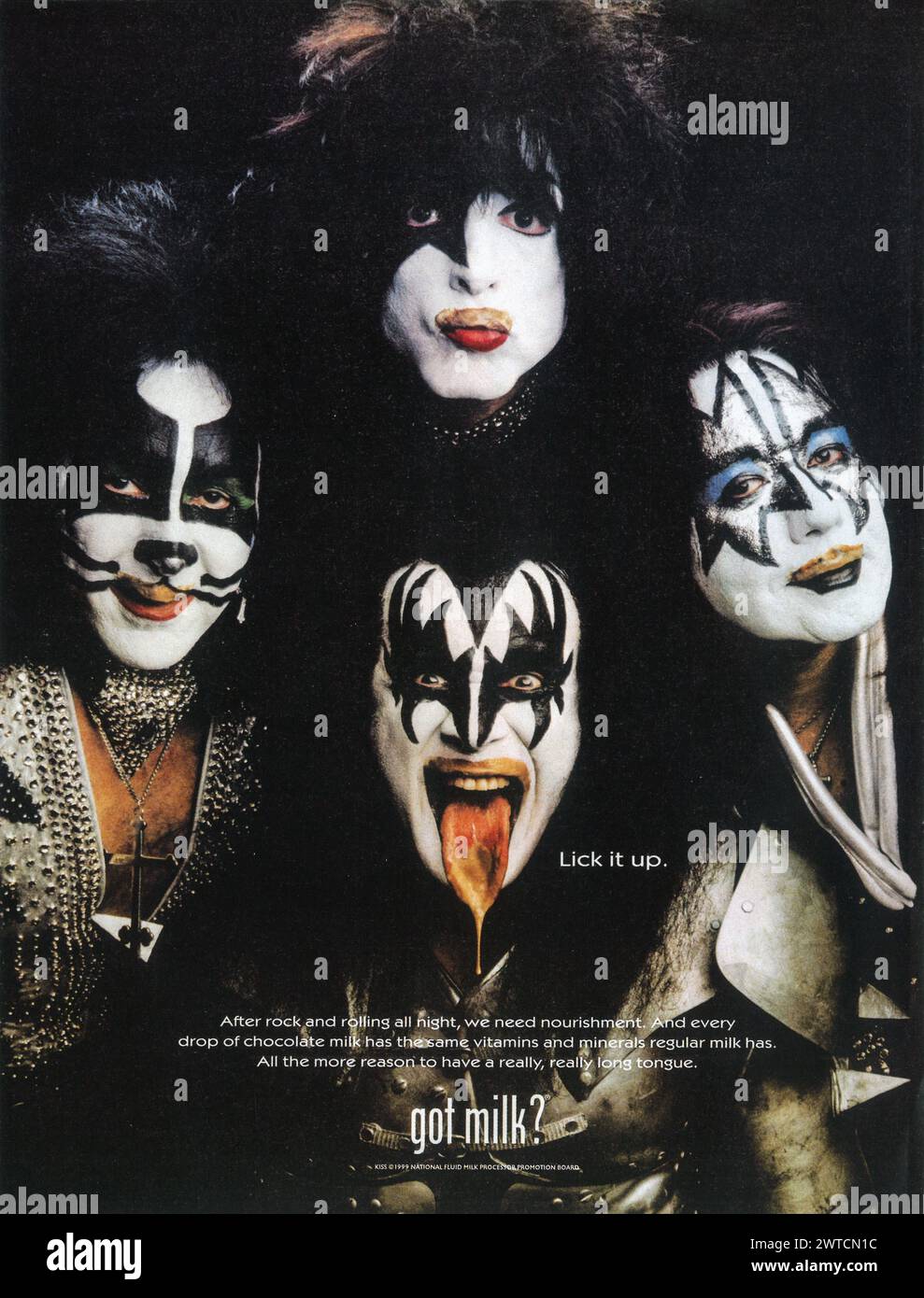 1999 ha il latte? Lick IT Up - promozione con la band KISS - scheda promozionale National Fluid Milk Processor Foto Stock