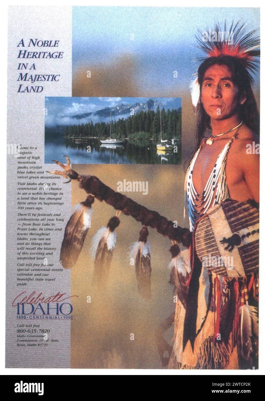1990 Promo Idaho Centennial Commission con American West Indian Man foto di David Stoecklein Foto Stock
