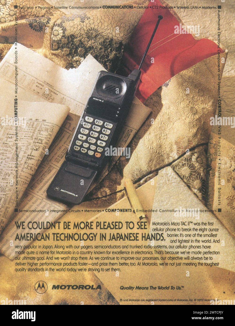 1992 annuncio per telefono cellulare Vintage Micro T.A.C Motorola Foto Stock