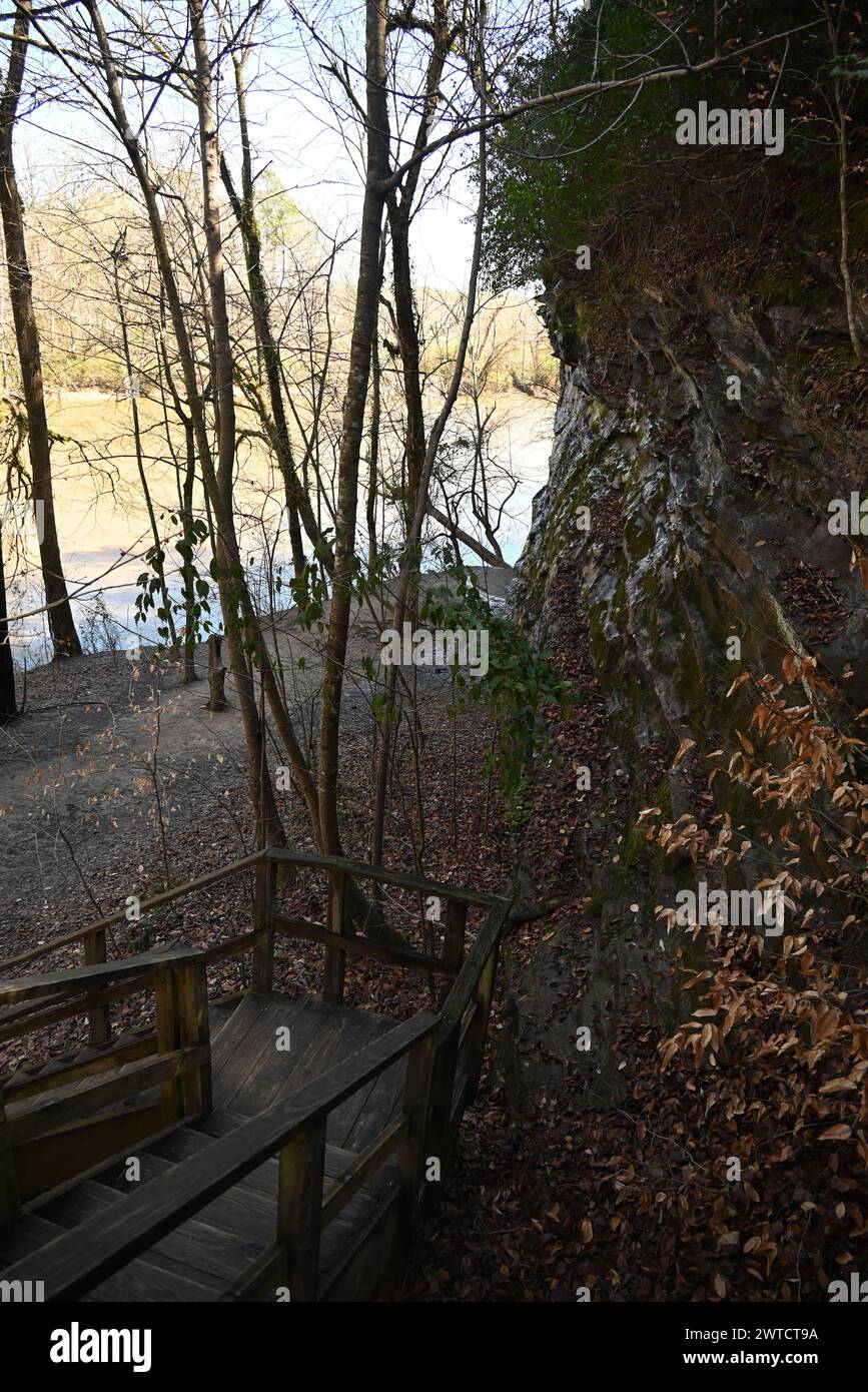 La sponda del fiume lungo il fiume Cape Fear alla base di Raven Rock al Raven Rock State Park in North Carolina. Foto Stock