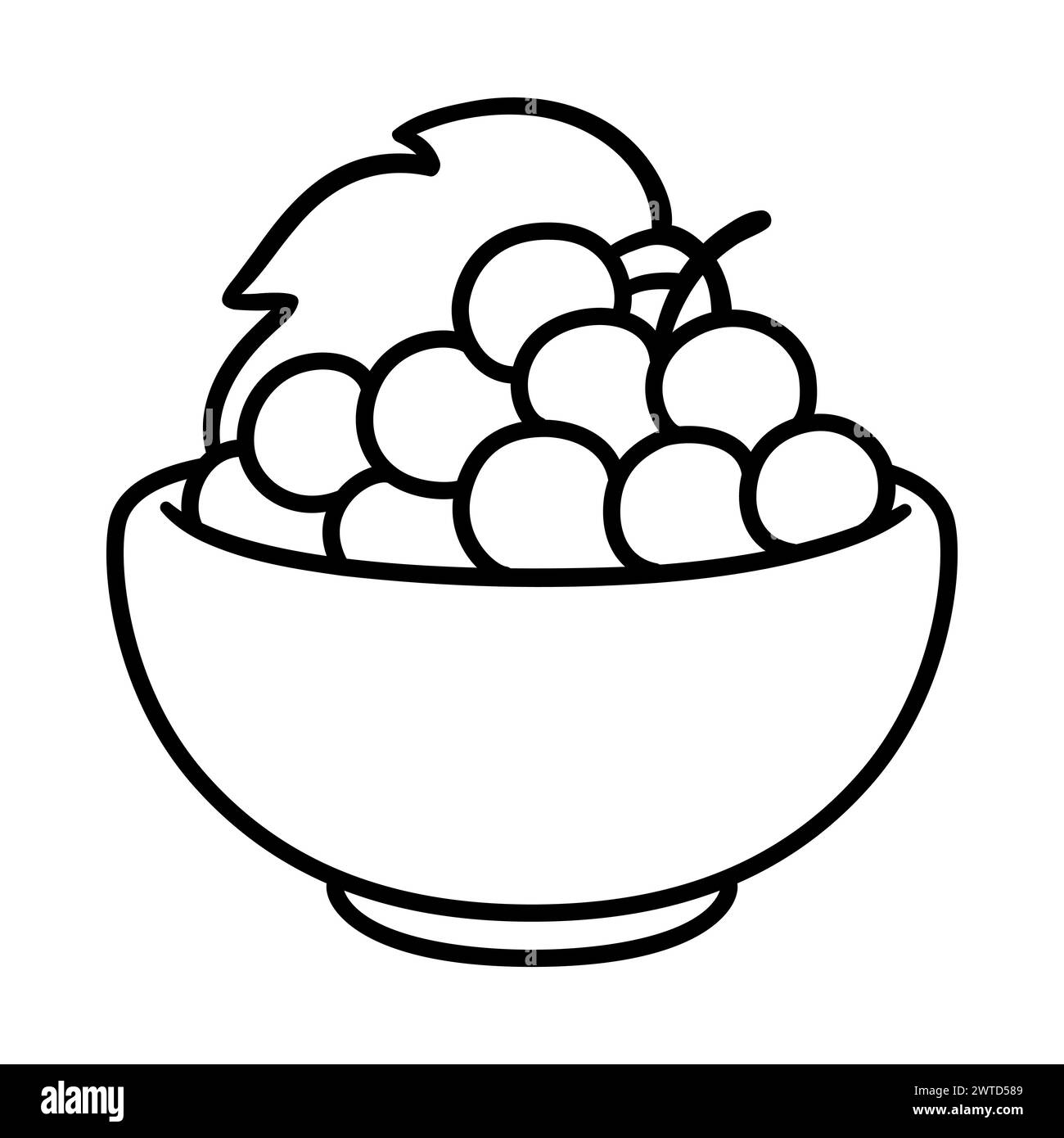 Ciotola d'uva, semplice disegno di cartoni animati. Icona a forma di doodle di frutta in bianco e nero. Illustrazione vettoriale disegnata a mano. Illustrazione Vettoriale