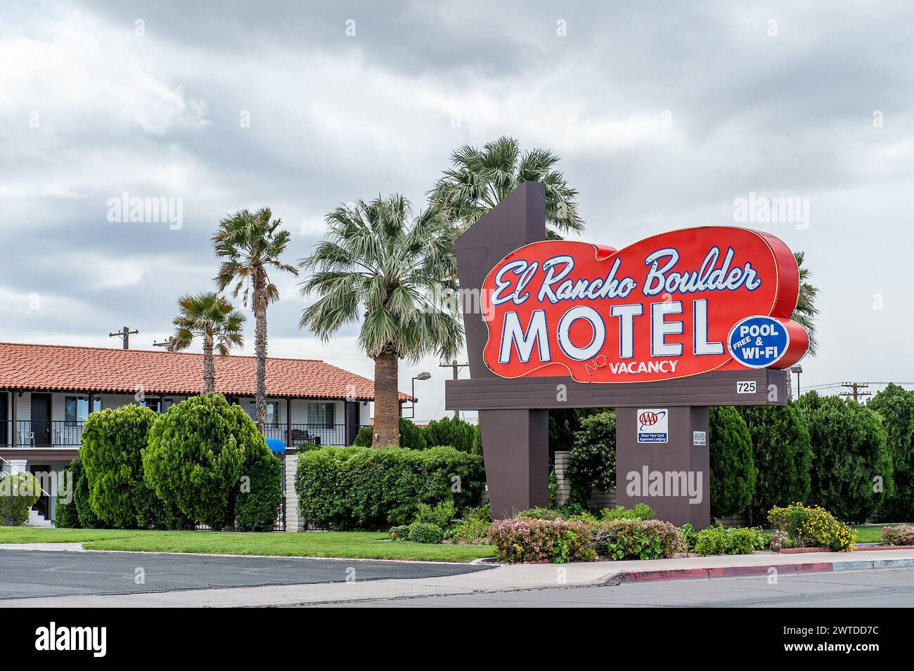 Motel d'epoca a Boulder City, Nevada. È uno dei due luoghi dello stato a vietare il gioco d'azzardo. Foto Stock