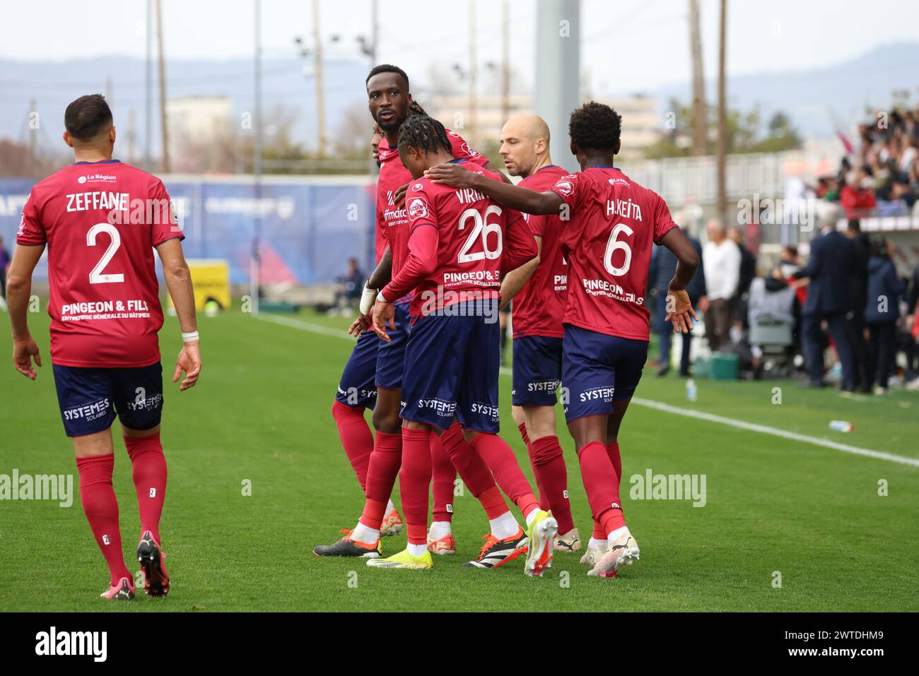 Thierry LARRET/MAXPPP. Calcio. Ligue 1 Uber Eats. Clermont Foot 63 vs Havre Athletic Club. Stade Gabriel Montpied. Clermont-Ferrand (63) le 17 mars 2024. JOIE BUT CHAM Muhammed (CLE) credito: MAXPPP/Alamy Live News Foto Stock