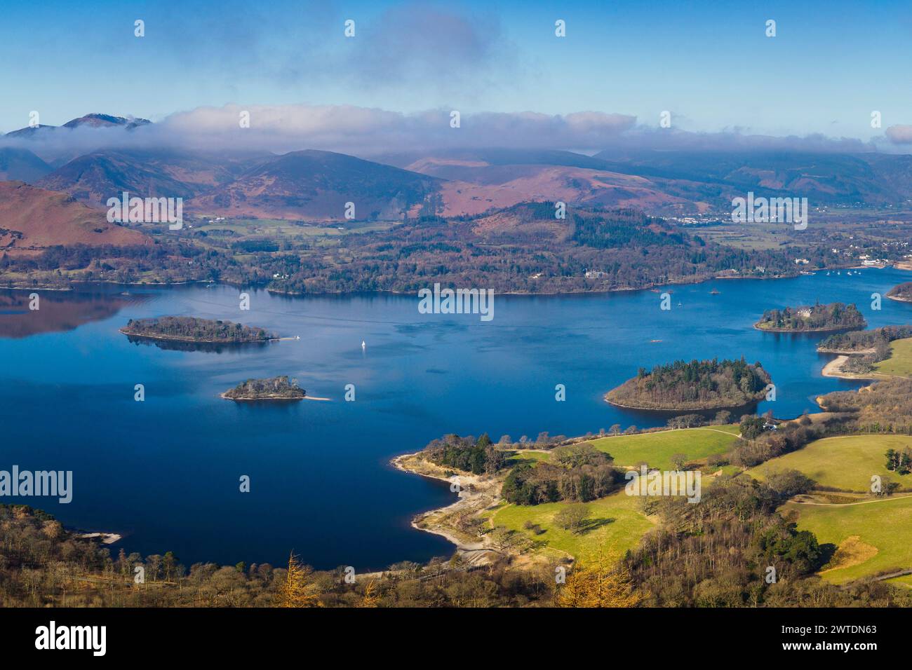 Immagine panoramica di Derwent Water da Walla falesia. Foto Stock