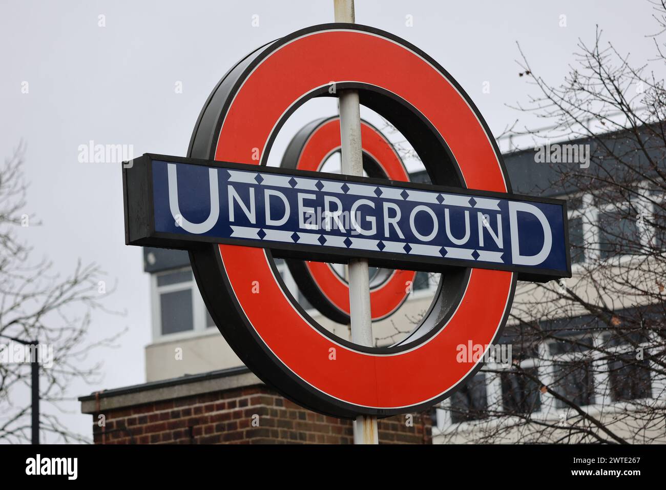 Cartello circolare della metropolitana di Londra Foto Stock