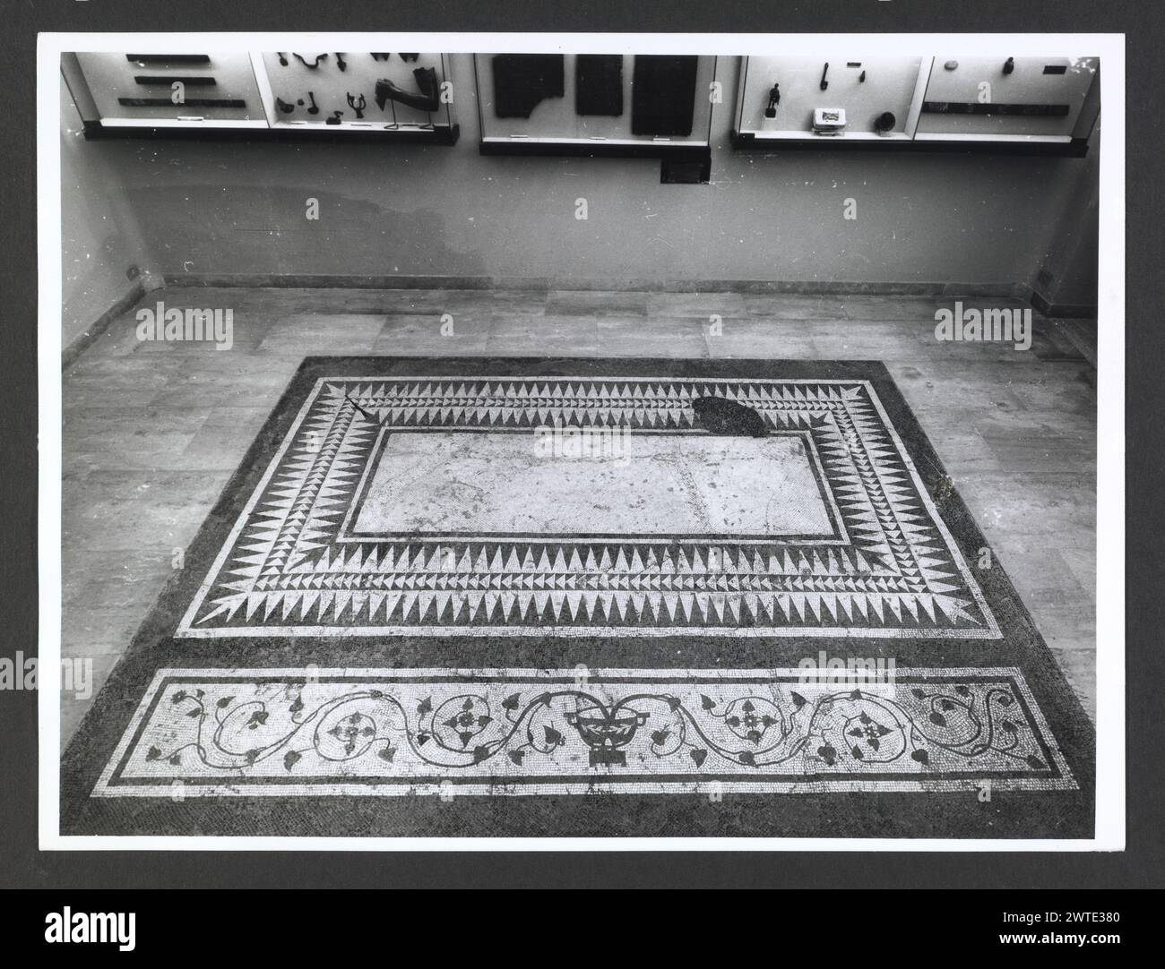 Abruzzo Chieti Chieti Museo Nazionale di Antichita6. Hutzel, Max 1960-1990 Vista esterna di parte dell'ex Villa Frigeri, che insieme ad un vicino palazzo, ospita il Museo Nazionale di Antichita. Viste anche dei giardini, della fontana (XVII secolo) e degli interni restaurati. Il cosiddetto "Guerriero di Capestrano" (V secolo a.C.) si trova nella collezione di antichità sotto uomini, giovani, Guerrieri--pietra--Etruschi, Italiani. Le vedute di Hutzel includono statue, monumenti funerari, busti ritratti e mosaici, molti dei quali sono stati scavati da Alba Fucens. Hutzel ha prestato particolare attenzione a t Foto Stock