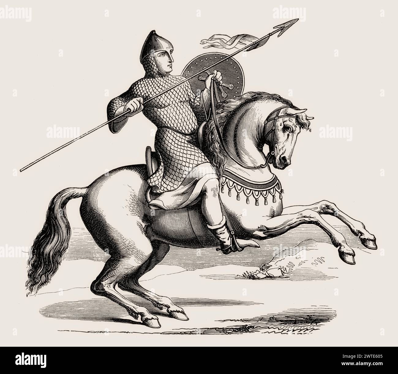 Cavalcare il cavaliere nel suo hauberk, Medioevo Foto Stock