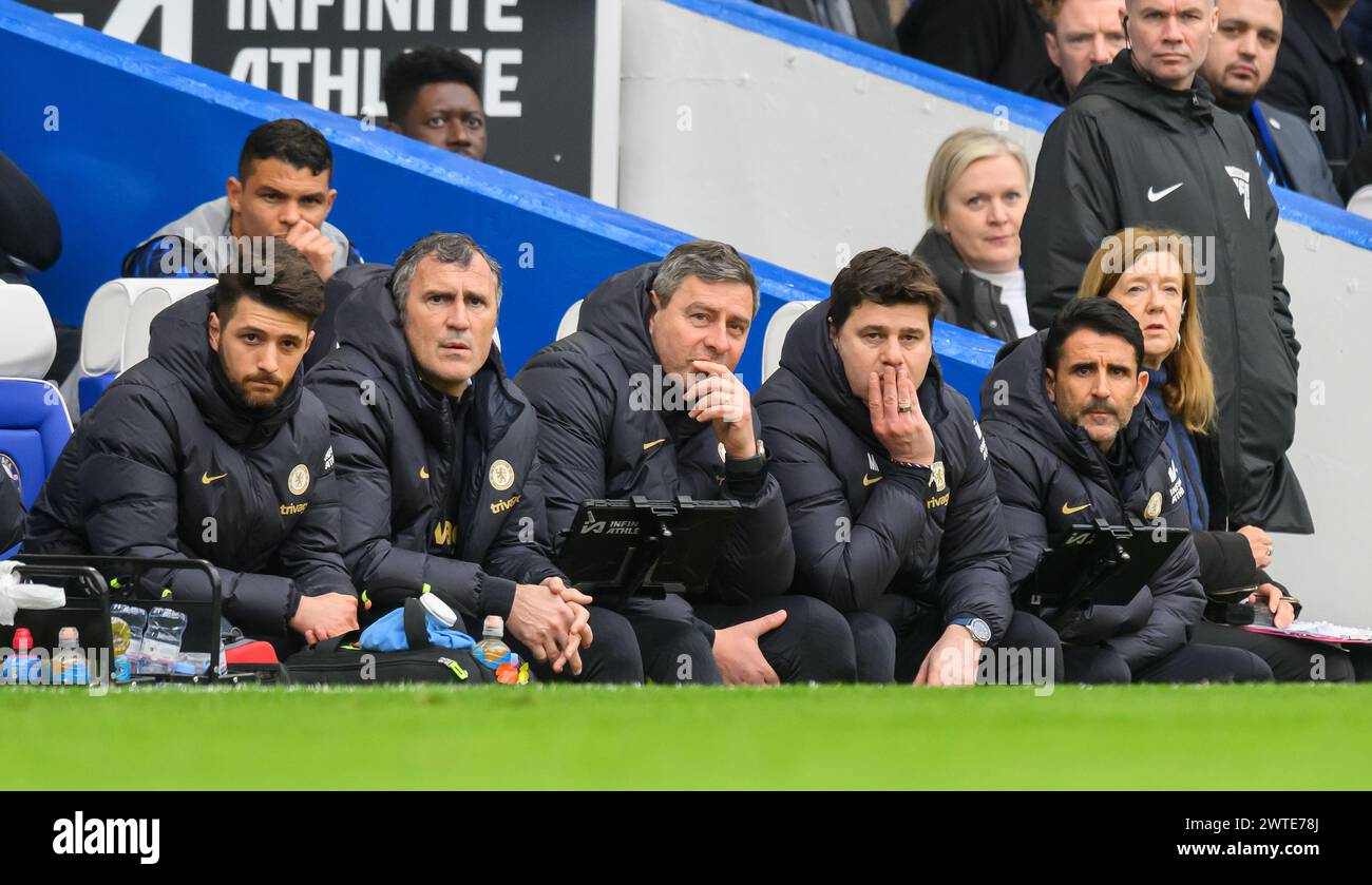 Londra, Regno Unito. 17 marzo 2024 - Chelsea contro Leicester City - fa Cup - Stamford Bridge. Il manager del Chelsea Mauricio Pochettino. Crediti immagine: Mark Pain / Alamy Live News Foto Stock