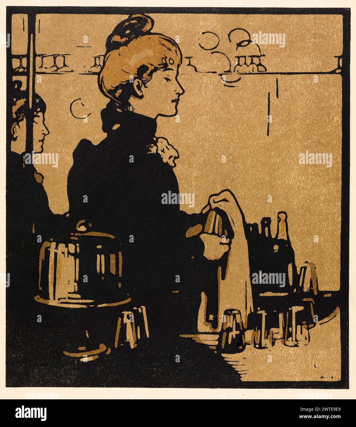 Tipi di Londra: Barmaid. William Nicholson. 1898. Litografia a colori. Foto Stock