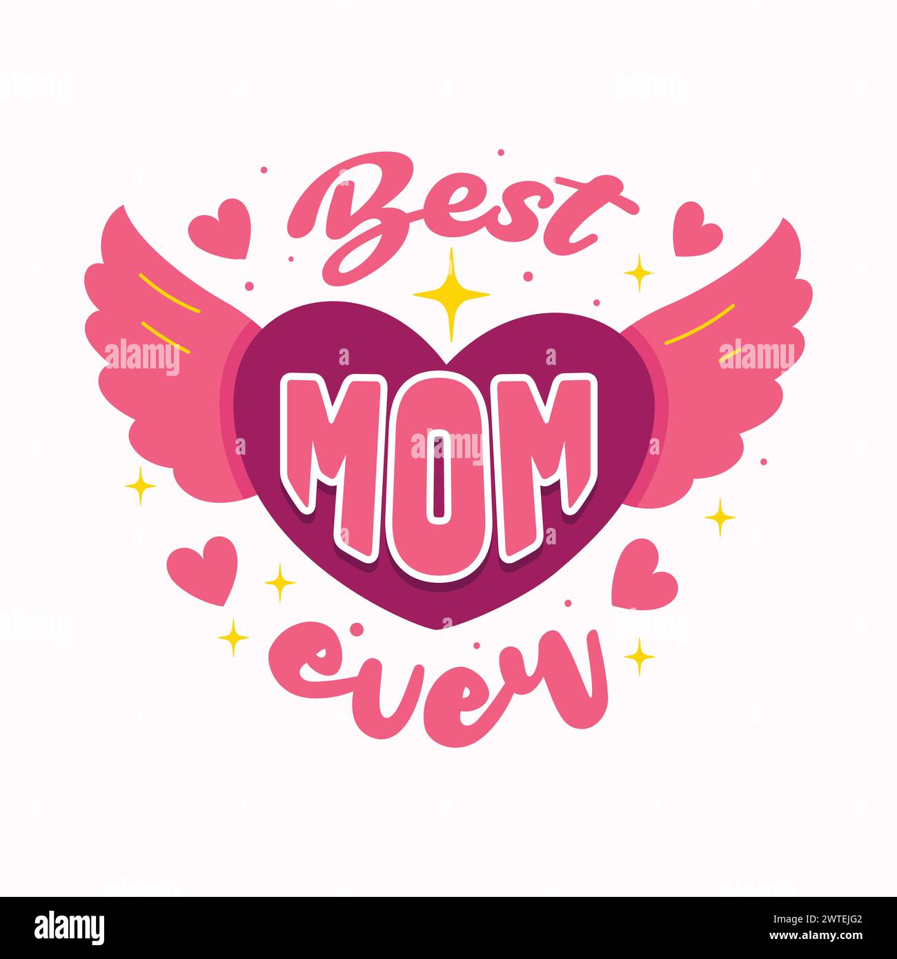 Design del biglietto d'auguri per la festa della mamma con cuori e illustrazioni vettoriali. Bellissime scritte disegnate a mano per celebrare la festa della mamma. Illustrazione Vettoriale