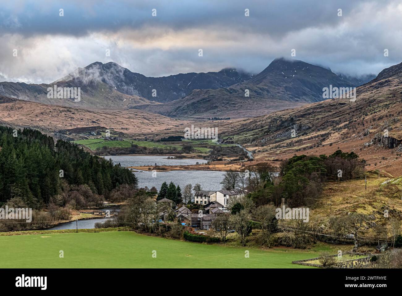 Snowdon Horseshoe from the Pinnacles, Capel Curig, Galles del Nord Foto Stock