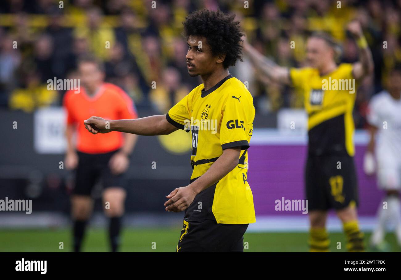 Dortmund, Germania. 17 marzo 2024. Karim Adeyemi (BVB) nach seinem Tor Borussia Dortmund - Eintracht Frankfurt 17.03.2024 Copyright (nur für Journal Foto Stock