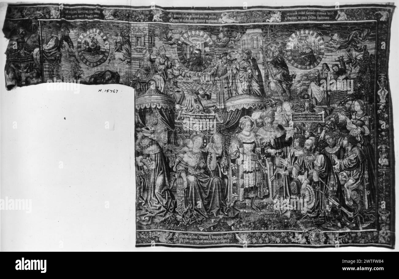 Le prime tre età dell'uomo (età di nascita diciotto anni). Sconosciuto c. 1520 arazzi dimensioni: H 14'4' x W 24'7' arazzi materiali/tecniche: Lana (ordito: 16-20/poll.; 6-8/cm); lana e seta Cultura: Paesi Bassi meridionali storia di proprietà: A. Sanchez coll., Madrid; venduto a Herris 7/11/1930. French & Co. Ha acquistato da Spanish Art Galleries, fatturato il 16/2/1933; venduto a William Randolph Hearst il 31/3/1934. William Randolph Hearst Coll., San Simeon, CA; regalo al museo nel 1953. Stati Uniti, New York, New York, Metropolitan Museum of Art, accno. 53.221.1. Iscrizioni: Iscrizione in campo centrale su banderol Foto Stock