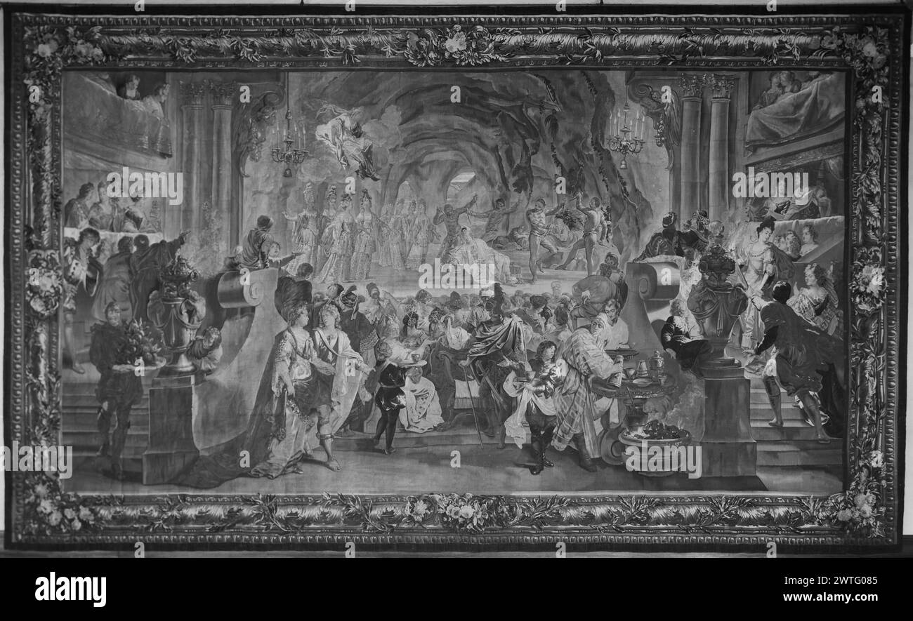 Scena teatrale. Borcht, Jacques van der (l'anziano) (fiammingo, atto 1676-1710) (officina, attr.) [tessitore] Borcht, Gaspard van der (fiammingo, 1700-d.1742) (officina, attr.) [tessitore] c. 1700-1720 arazzi dimensioni: H 13'4' x W 22'2' arazzi materiali/tecniche: Cultura sconosciuta: Flemish Weaving Center: Bruxelles storia della proprietà: Louisa, Lady Ashburton coll., Inghilterra. Sir Alfred Mond Coll., Northampton (c.1931); vendette 9/1931 a H. Lareham Harding. French & Co. Ha acquistato da Arnold Seligmann, Rey & Co., Inc. 2/28/1919. Iscrizioni: Simbolo della città sulla protezione inferiore, a sinistra [non visibile nella fotografia] Inscri Foto Stock